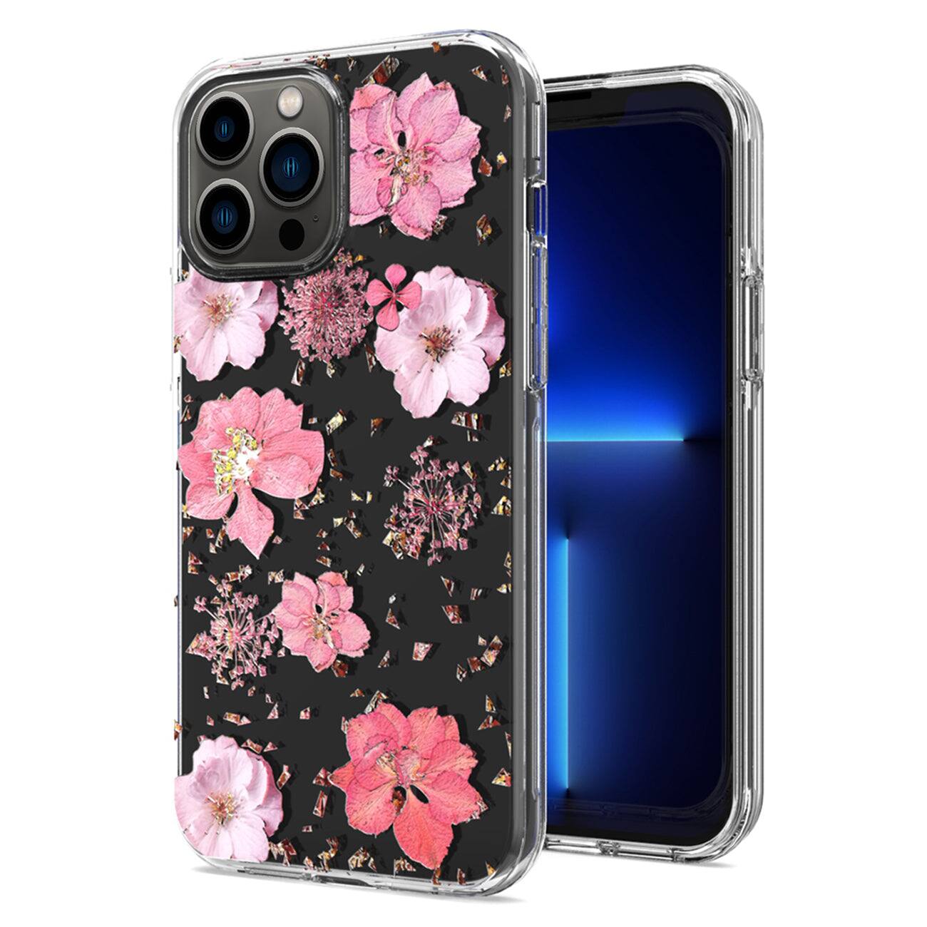 Reiko - Pressed Dried Flower Design Phone Case For Iphone 13Pro In - Pink
