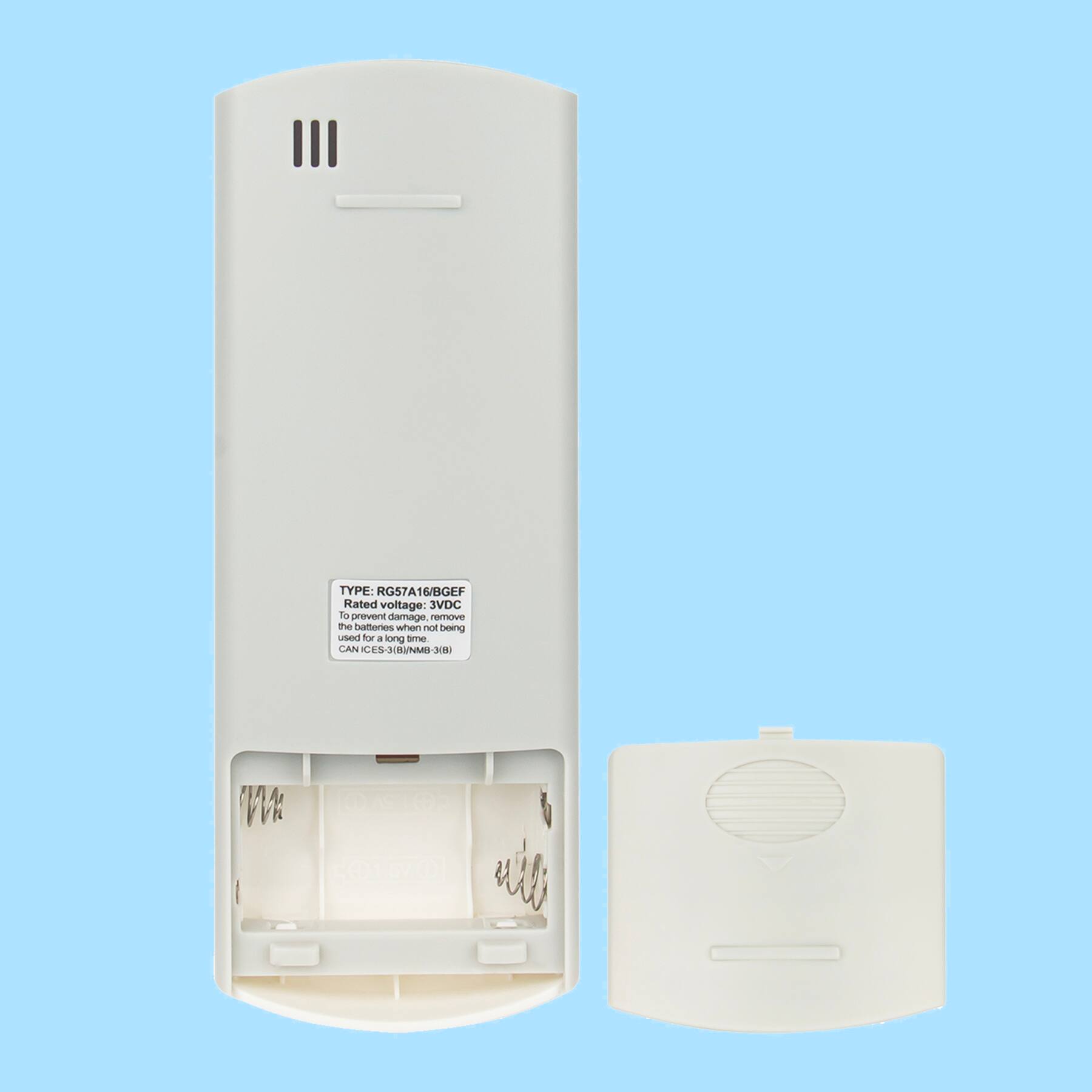 TYPE: RG57A16/BGEF  
Rated voltage: 3VDC  
To prevent damage, remove the batteries when not being used for a long time.  
CAN ICES-3(B)/NMB-X08  
CES-3 N X8