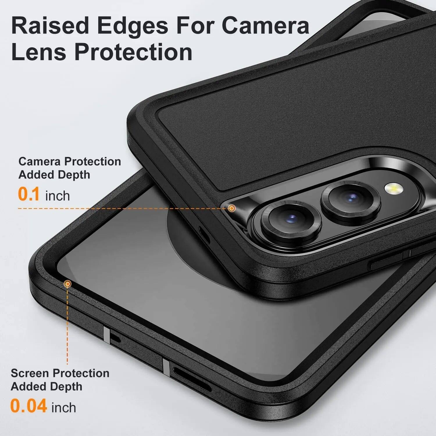 Raised Edges For Camera Lens Protection

Camera Protection Added Depth 0.1 inch

Screen Protection Added Depth 0.04 inch