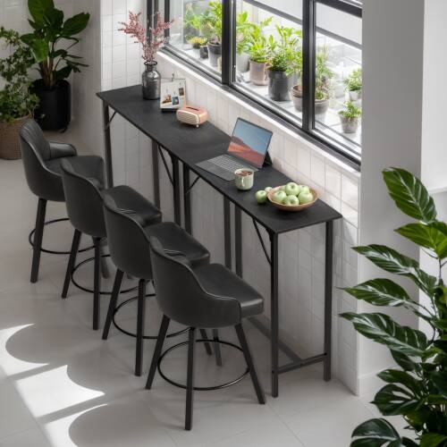 Alt View 5. Winado - 43"-71" Wooden Top Bar Long Counter Height Pub Table with Robust Metal Frame and Easy-Clean Surface Scratch for Bar - Black-43"x39"x15".