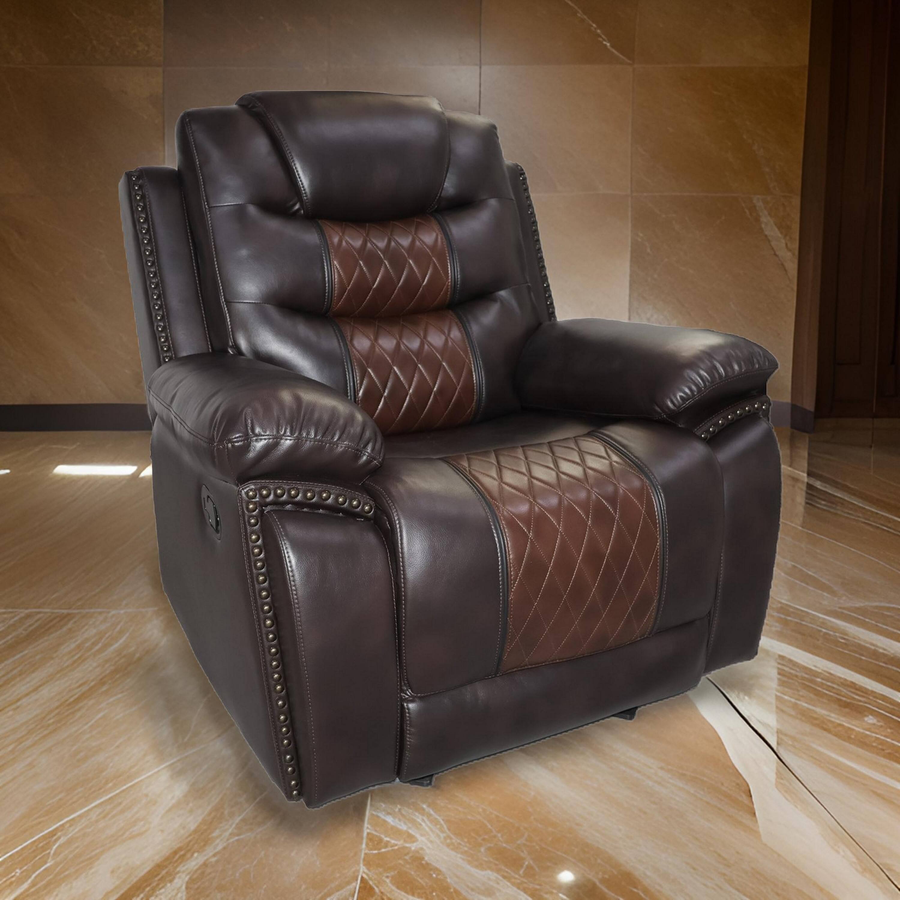 Alt View 2. Manhattan Lane - Asher 39 Inch Power Recliner Chair, Wood, Pocket Coils Faux Leather - Brown.