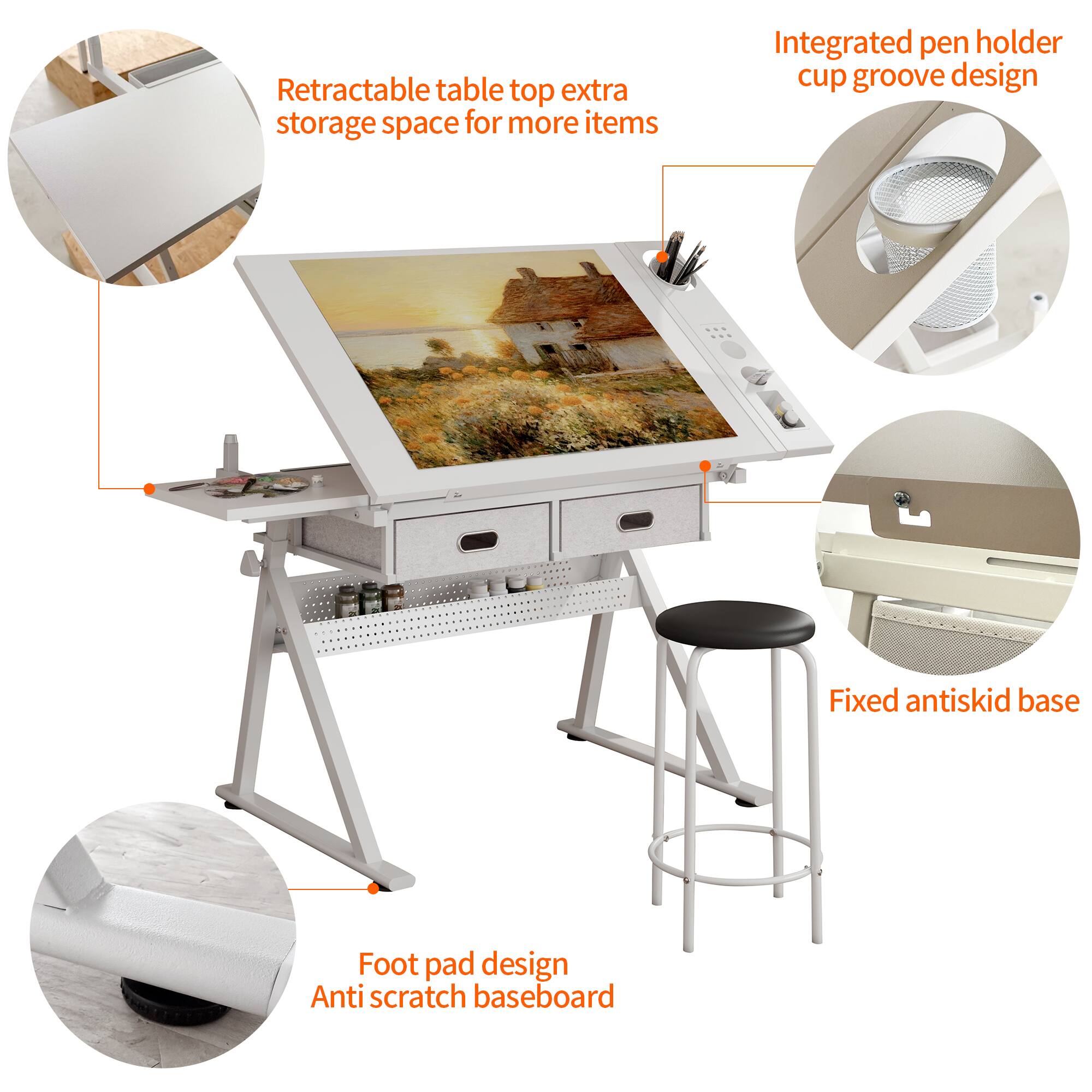 Bestier Adjustable Drafting Table Art Desk with Tilting Tabletop ...