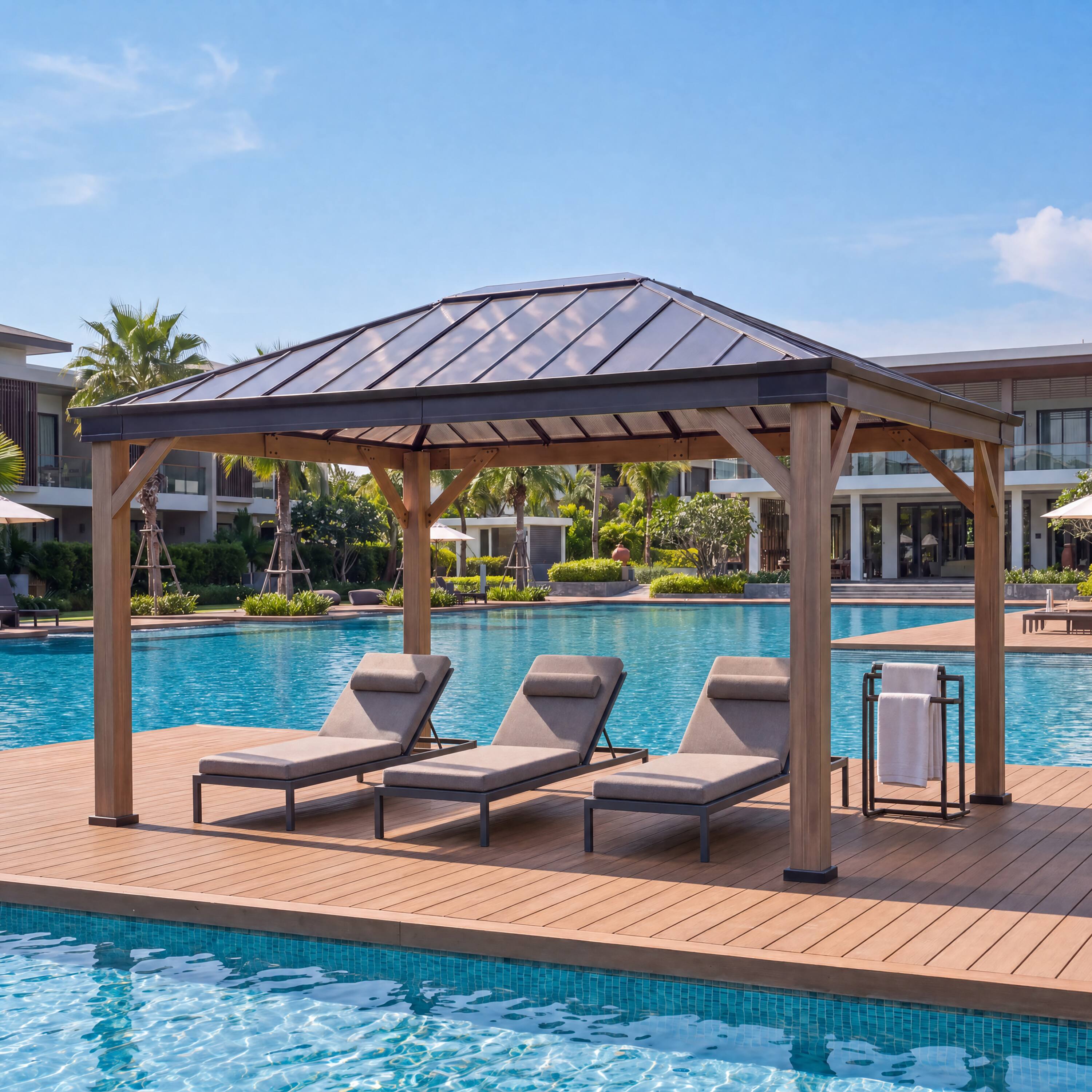 Front. SUNJOY - Sunjoy Cedarville 11 ft. x 13 ft. Hardtop Gazebo - Black.