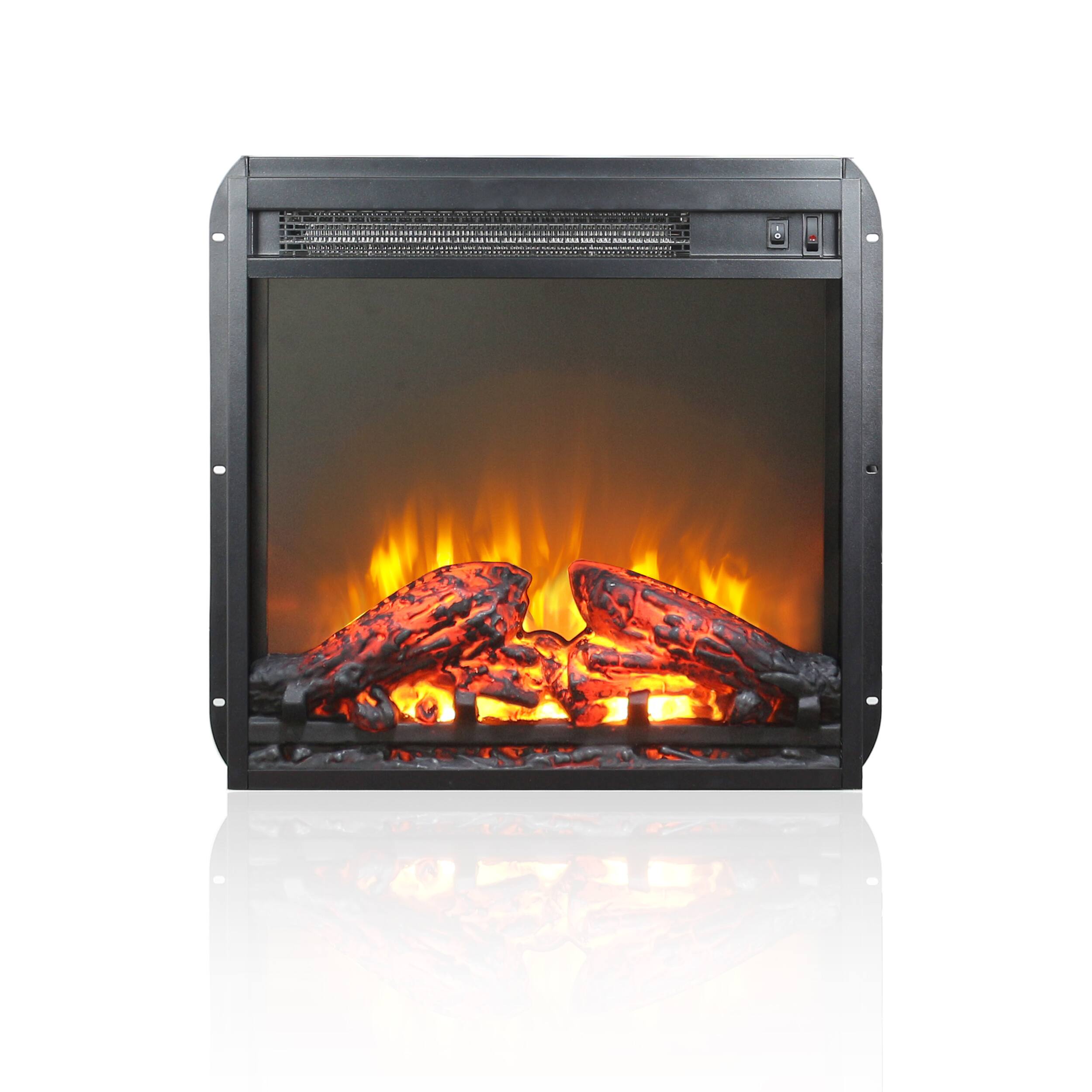 Front. Mondawe - 18" Ultra-Thin Electric Fireplace Insert with Realistic Flame and Overheat Protection - Black.