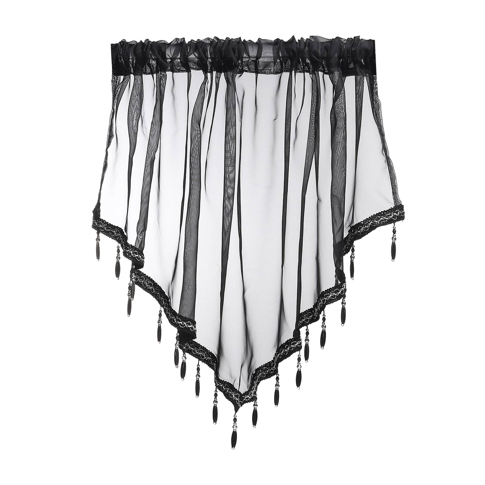Unique Bargains - Window Valance Curtains, 51x24 Inch, Beaded Triangle, Light Filtering Sheer for Bedroom Bathroom Living Room - Black price history on PriceWatchPro