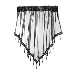 Unique Bargains - Window Valance Curtains, 51x24 Inch, Beaded Triangle, Light Filtering Sheer for Bedroom Bathroom Living Room - Black