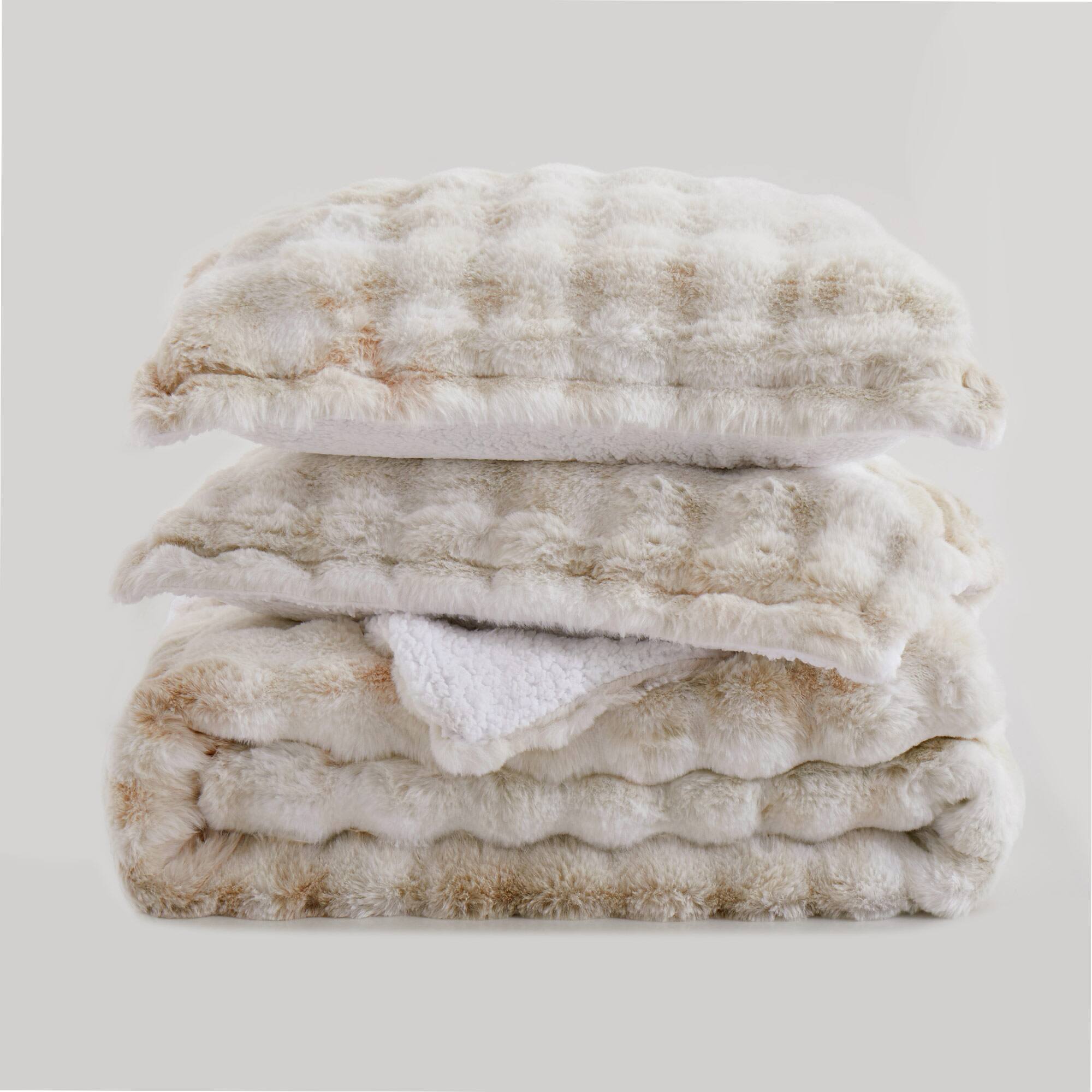 Alt View 3. Peace Nest - Peace Nest Ultra-Soft Faux Fur Comforter Set with Plush Tie-Dye & Reversible Sherpa, Beige, Queen - Beige.
