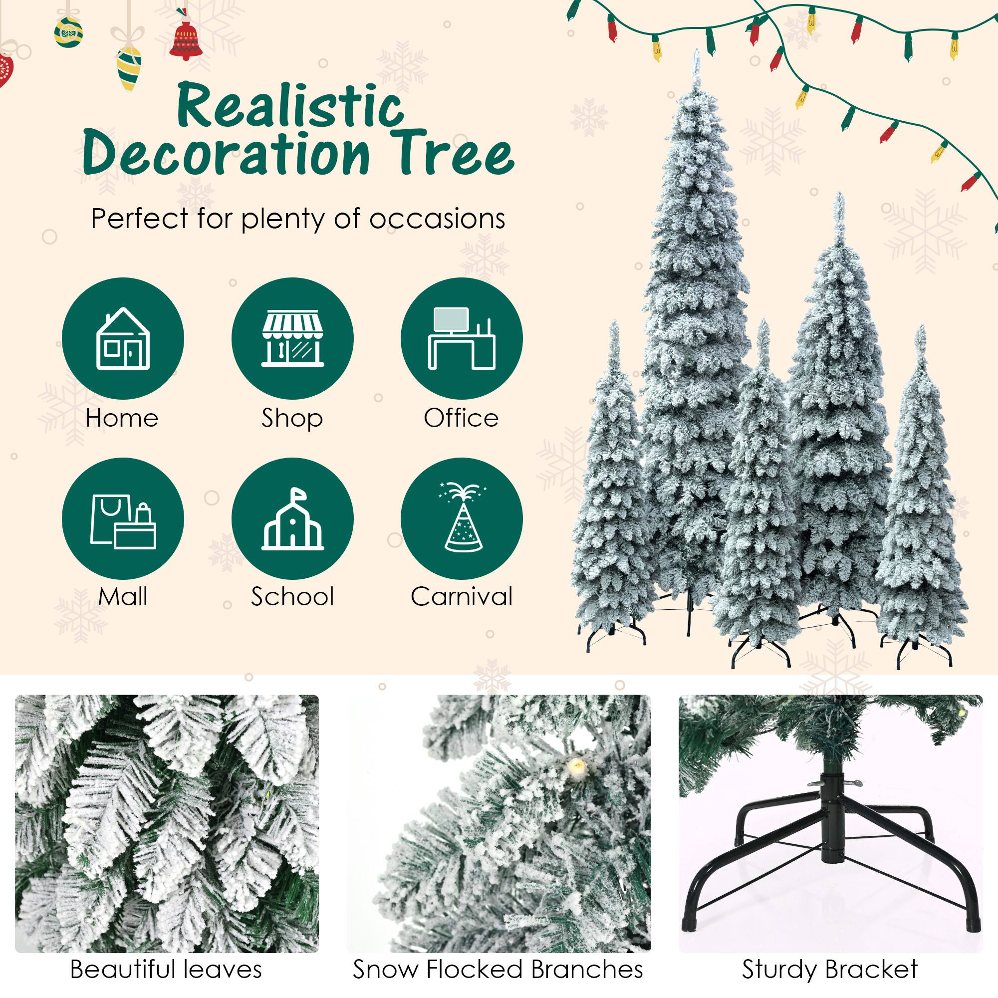 Realistic Decoration Tree  
Perfect for plenty of occasions  

- Home  
- Shop  
- Office  
- Mall  
- School  
- Carnival  

Beautiful leaves  
Snow Flocked Branches  
Sturdy Bracket