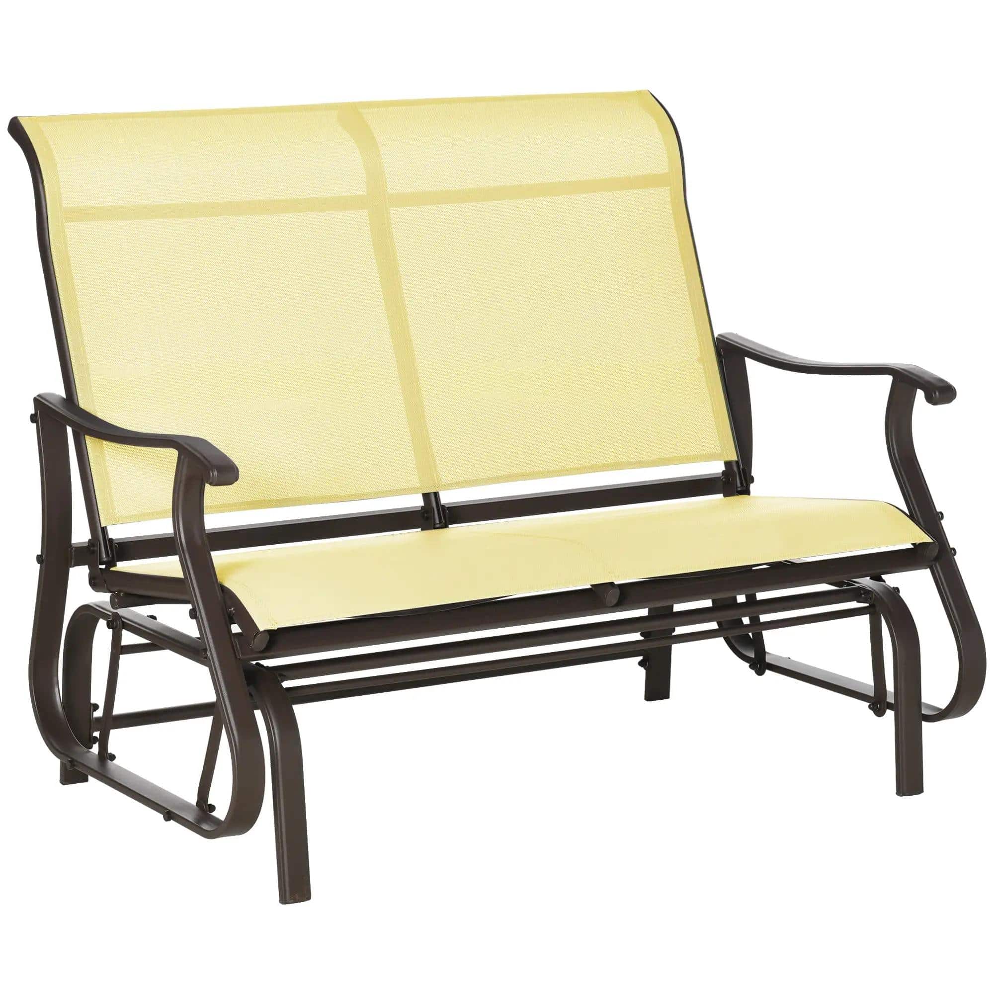 Resenkos - 2-Person Outdoor Glider Bench, Patio Rocking Loveseat Chair, Powder Coated Steel Frame - Yellow