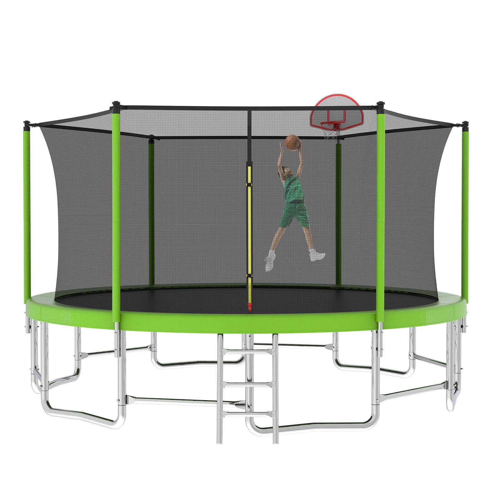 Front. Anysun - 16FT Trampoline with Balance Bar & Basketball Hoop&Ball, ASTM Approved Reinforced Type Outdoor Trampoline - Green.