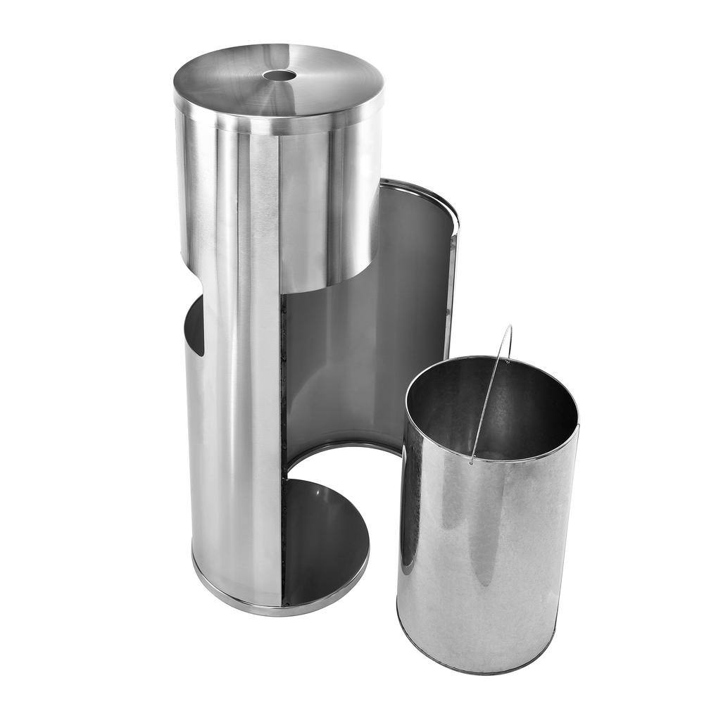 Left. Alpine Industries - Stainless Steel Gym Wipe Dispenser with Built-in 7 Gallon Trash Can Receptacle - Silver.