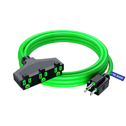 Front. Maximm - Extension Cord 10 Feet, SJTW Extension Cord with Multiple Outlets, 14 Gauge ETL Listed - Green.