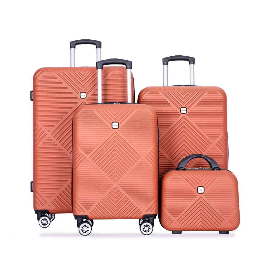 Ropilly - 4-Piece Luggage Set Hard Case Luggage with 14 Inch Makeup Box - Dark Orange