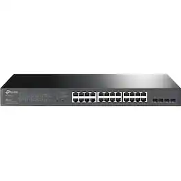 TP-Link - TL-SG2428P - JetStream 28-Port Gigabit Smart Switch with 24-Port PoE+ - 24 PoE+ Ports @250W, 4 SFP Slots - Omada - Black