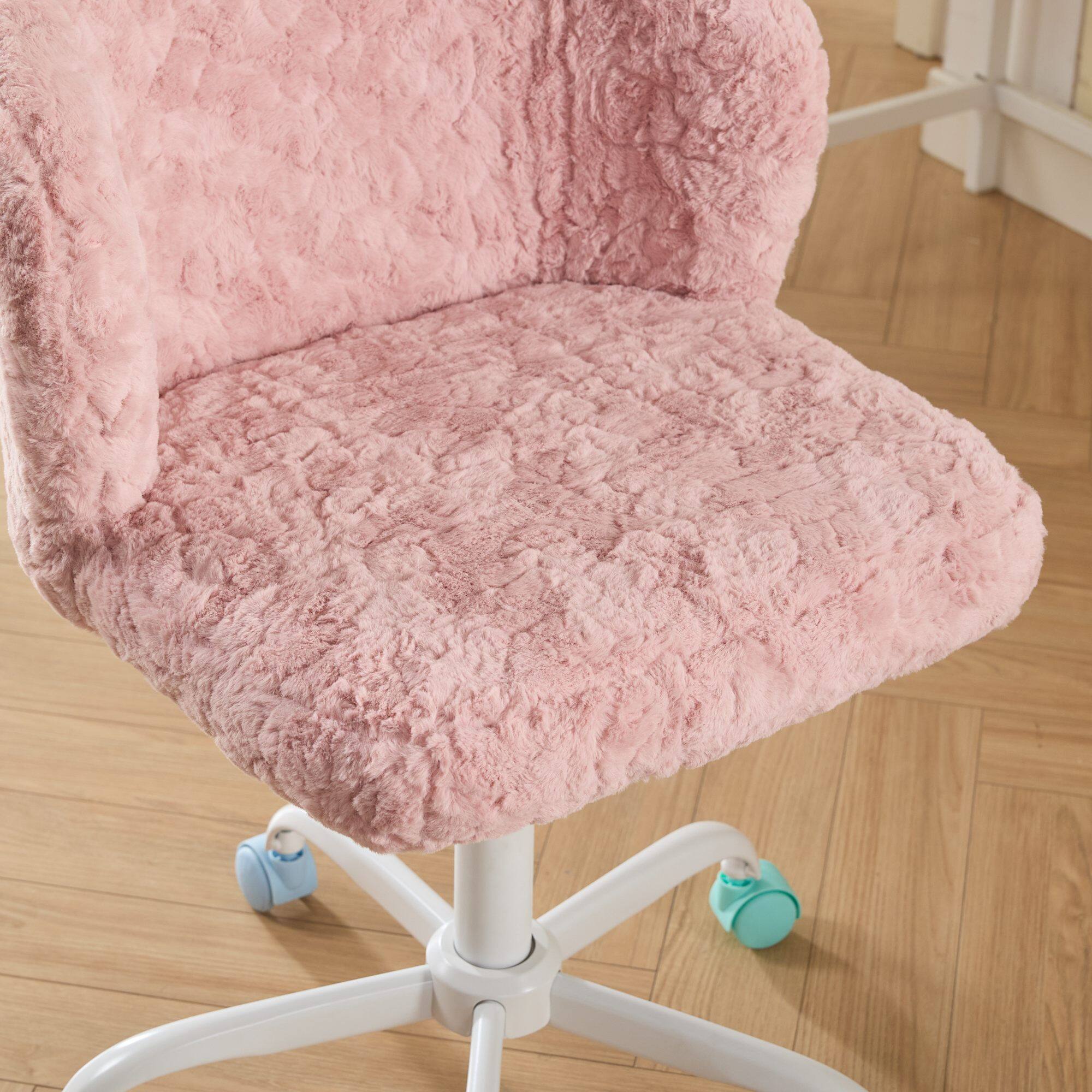 Alt View 9. GOODSILO - Faux Fur Swivel Office Chair with Ergonomic Design and Adjustable Height for Home Office or Vanity Use - Pink.
