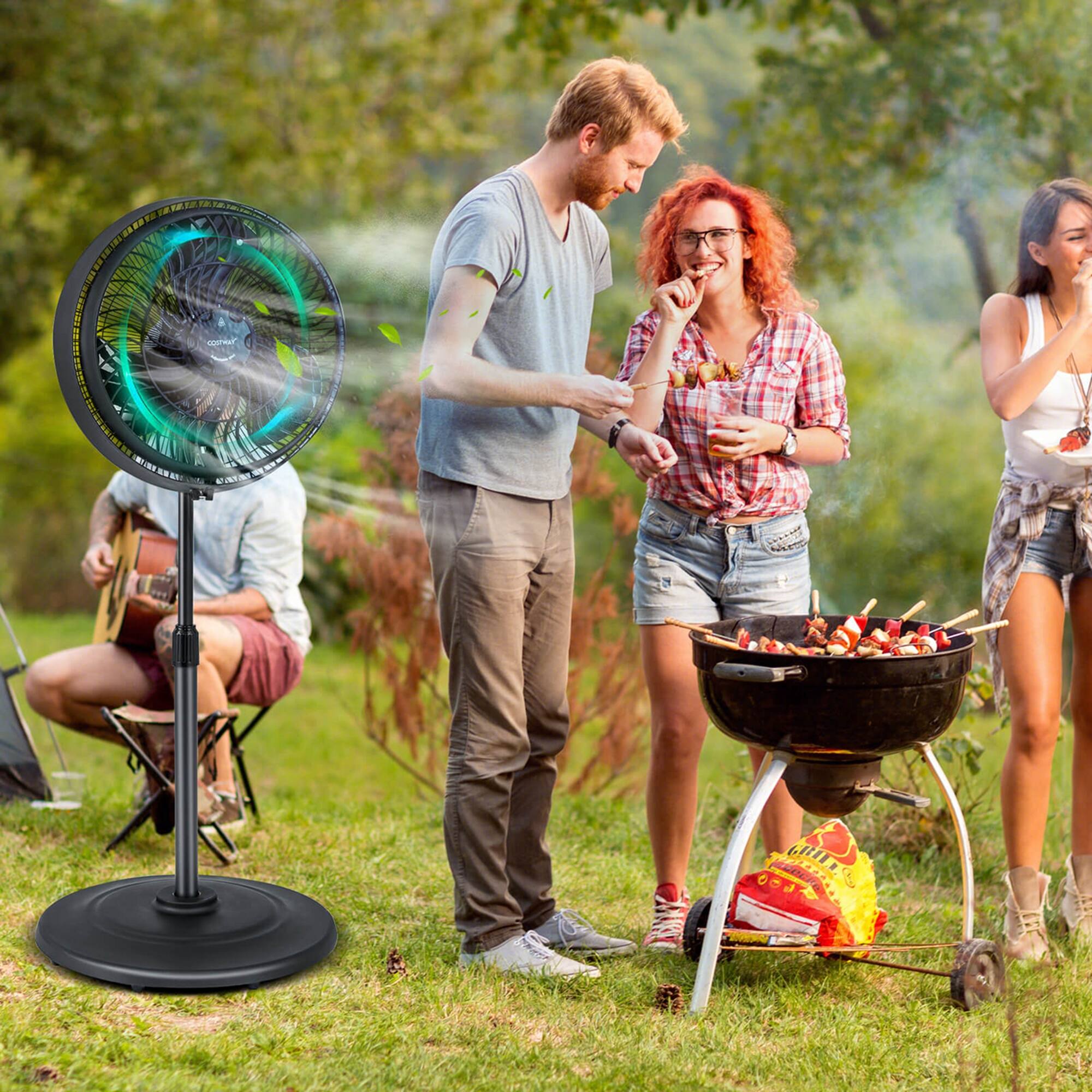 Angle. Costway - 16" Oscillating Fan Misting Pedestal Fan with Hose Connector 3 Micro-Mist Levels - Black.