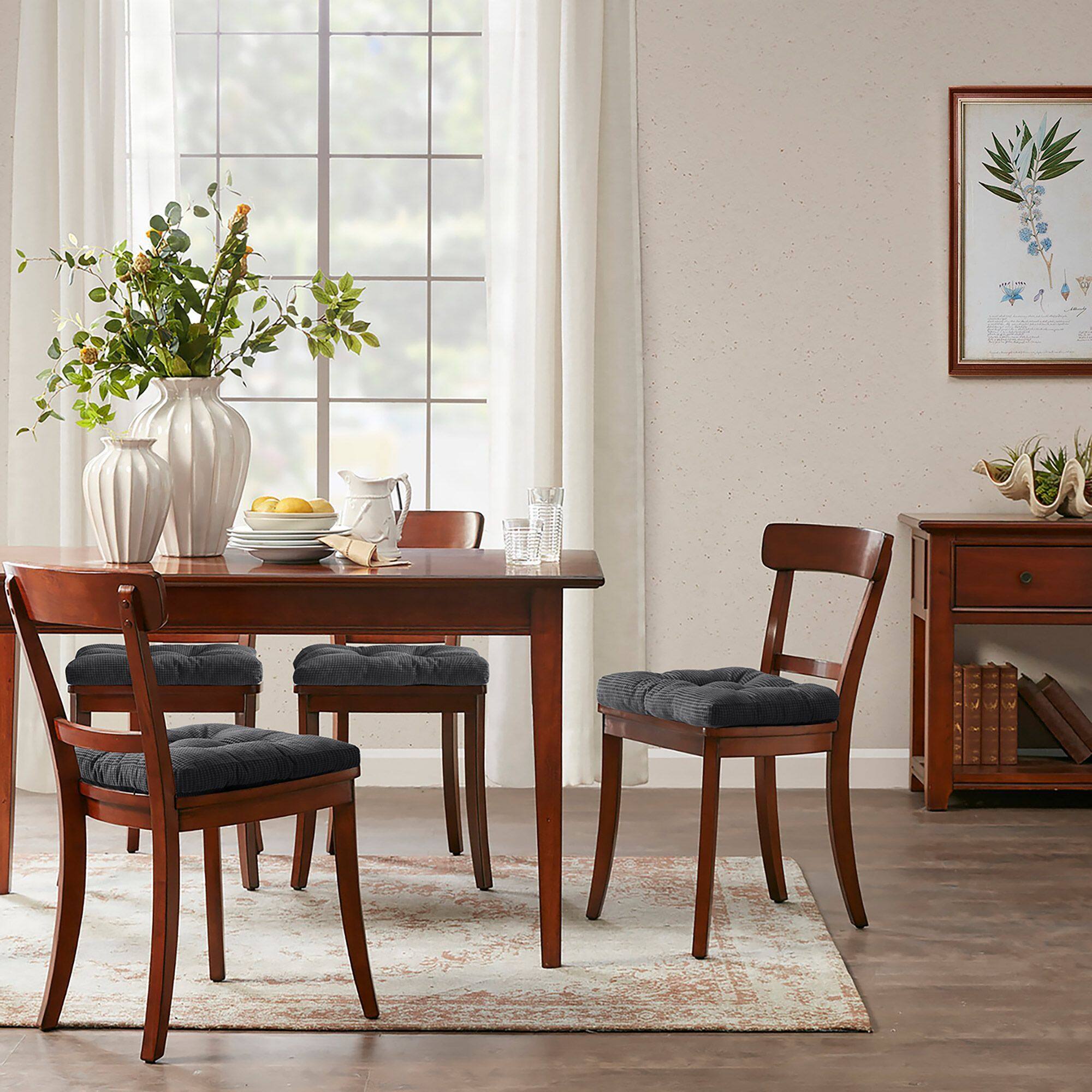 Left. Sweet Home Collection - Crushed Memory Foam Tufted Chair Cushion Non Slip Microdot Rubber Back, 4-Pack - Gray.