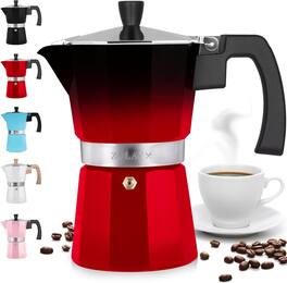Zulay Kitchen - Moka Pot Espresso Stovetop Coffee Maker (3 Espresso Cups) - Red and Black