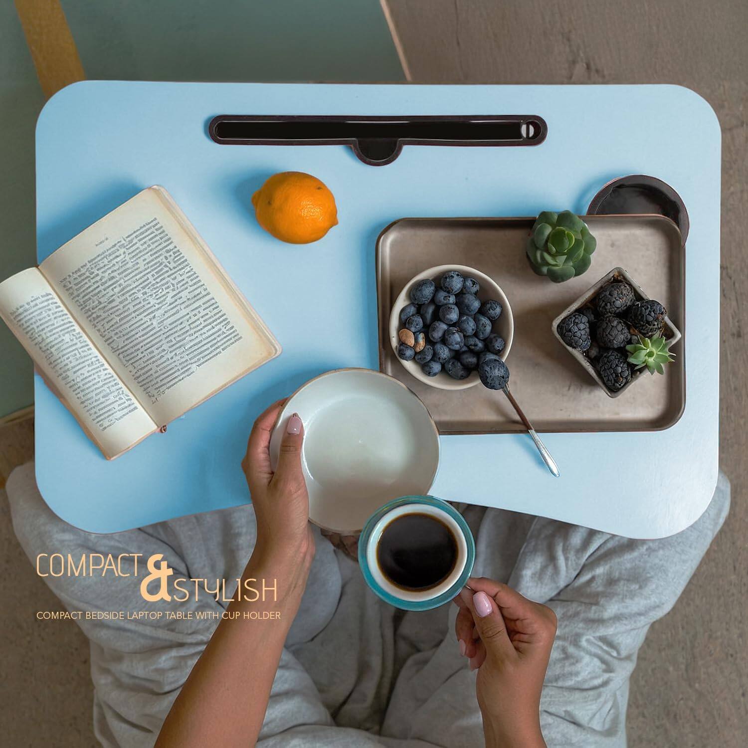 COMPACT & STYLISH  
COMPACT BEDSIDE LAPTOP TABLE WITH CUP HOLDER