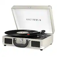 Victrola - Journey Bluetooth Suitcase Record Player with 3-speed Turntable - Light Gray - Front_Zoom