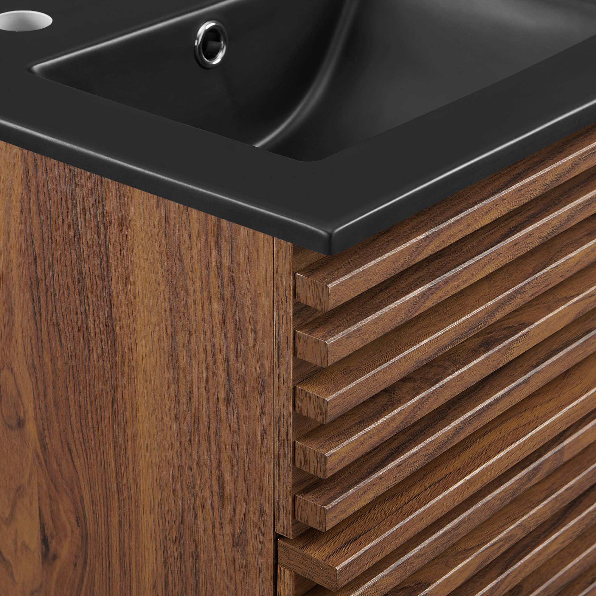 Alt View 6. Modway - Render Wall-Mount Bathroom Vanity with Black Basin Included - Walnut Black.