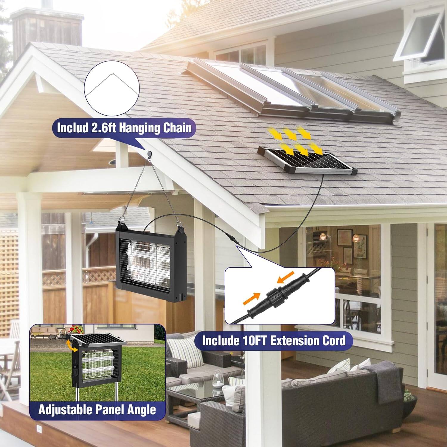 Include 2.6ft Hanging Chain  
Include 10FT Extension Cord  
Adjustable Panel Angle