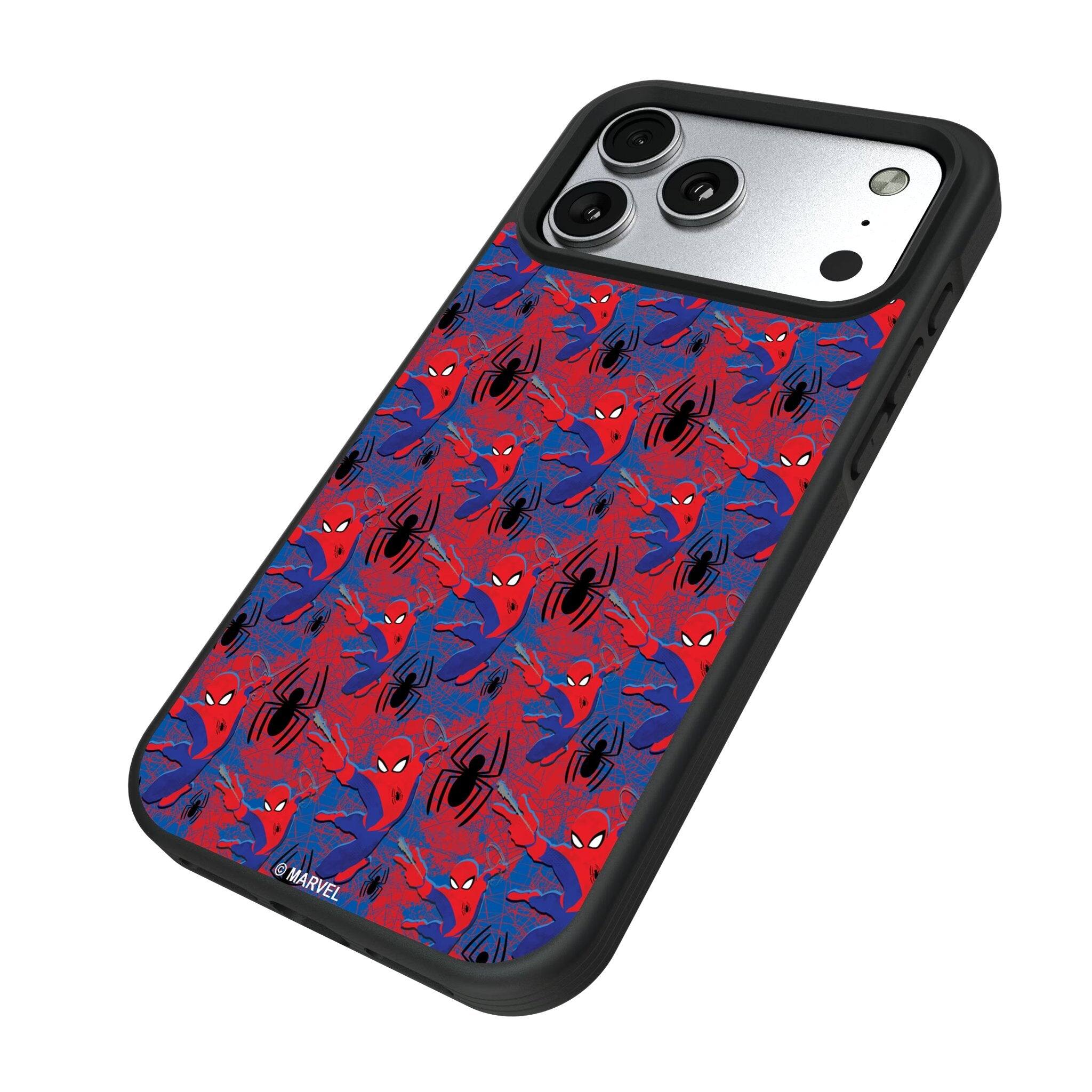 Angle. Keyscaper - Marvel Pattern Bump Phone Case - Apple iPhone 17 Pro - Spider-Man.