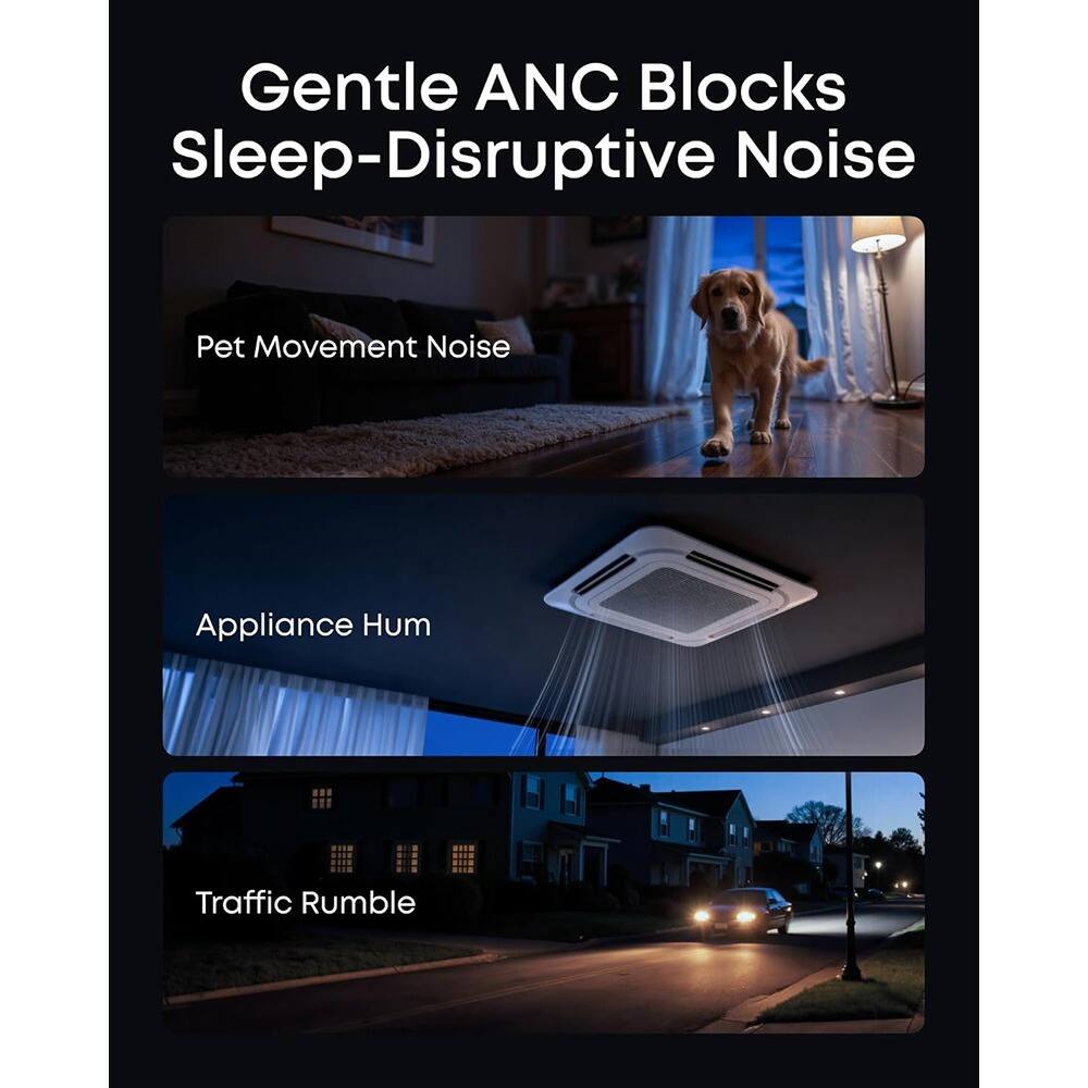 Gentle ANC Blocks Sleep-Disruptive Noise

- Pet Movement Noise
- Appliance Hum
- Traffic Rumble
