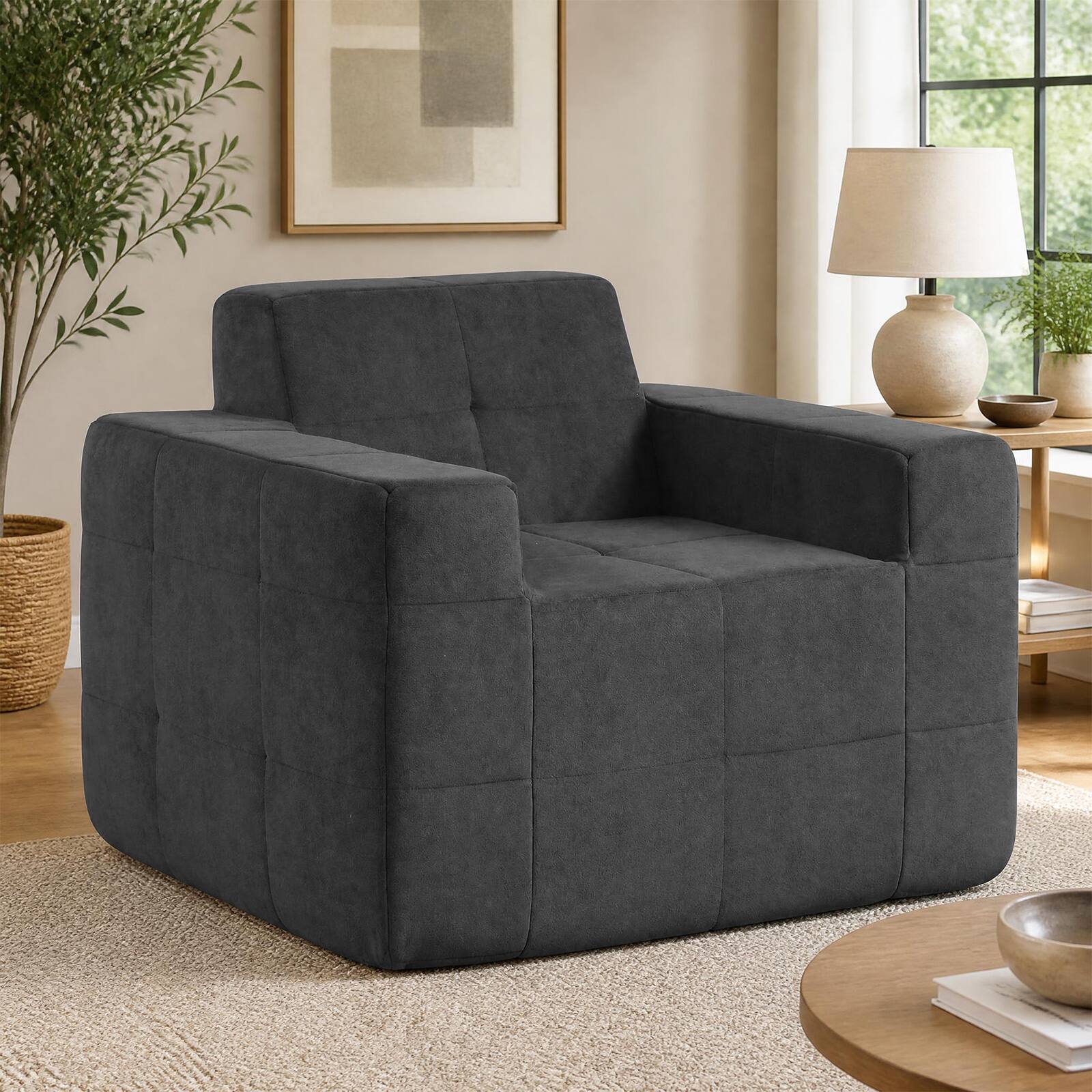 Front. Costway - Costway Boneless Single Sofa Chair with Terry Cloth Upholstery, No Assembly Required - Gray.