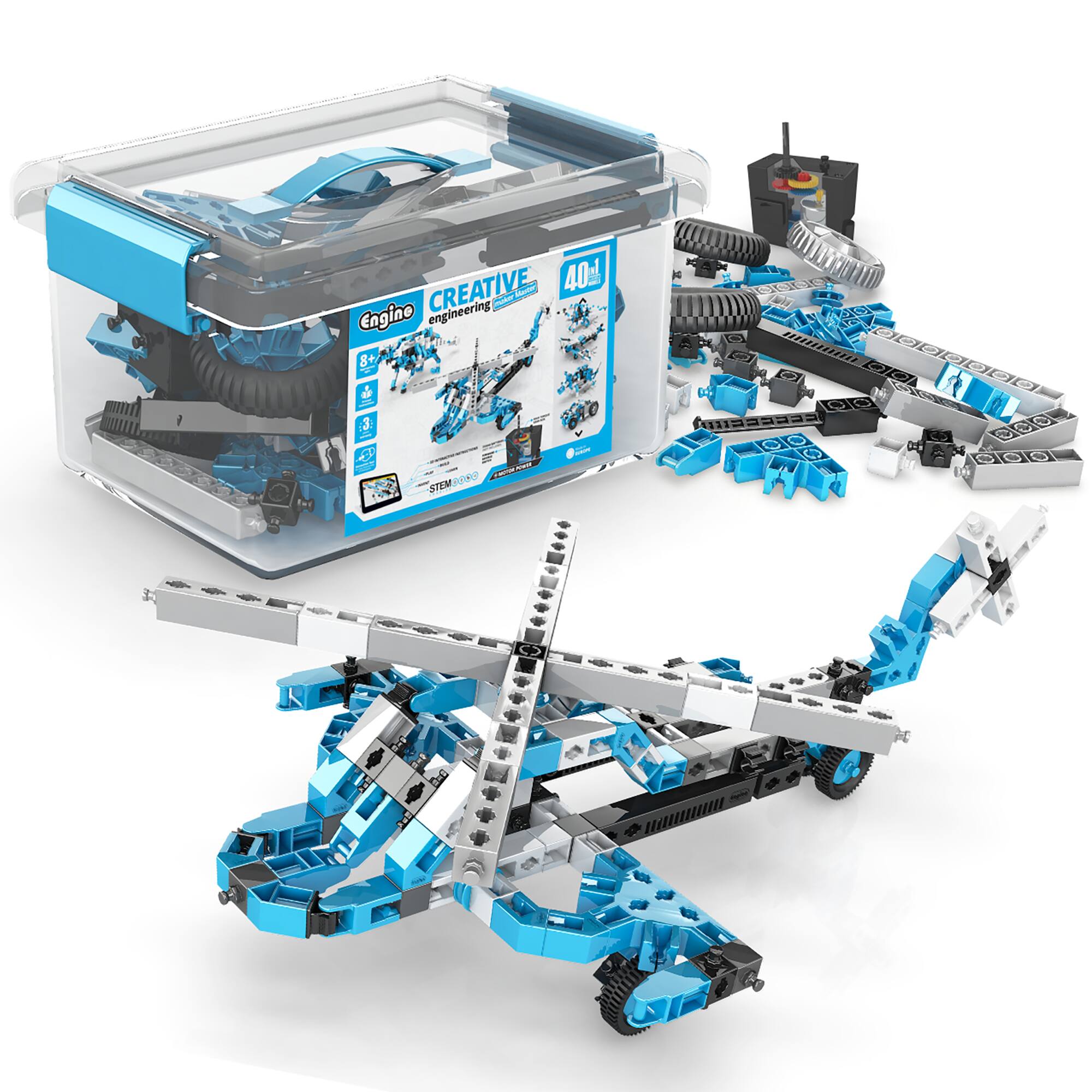 Engino - Engino: Creative Engineering - 40-In-1 Maker Master - Toy Vehicle-Figure Multimodel Brick Building Set - Multicolor