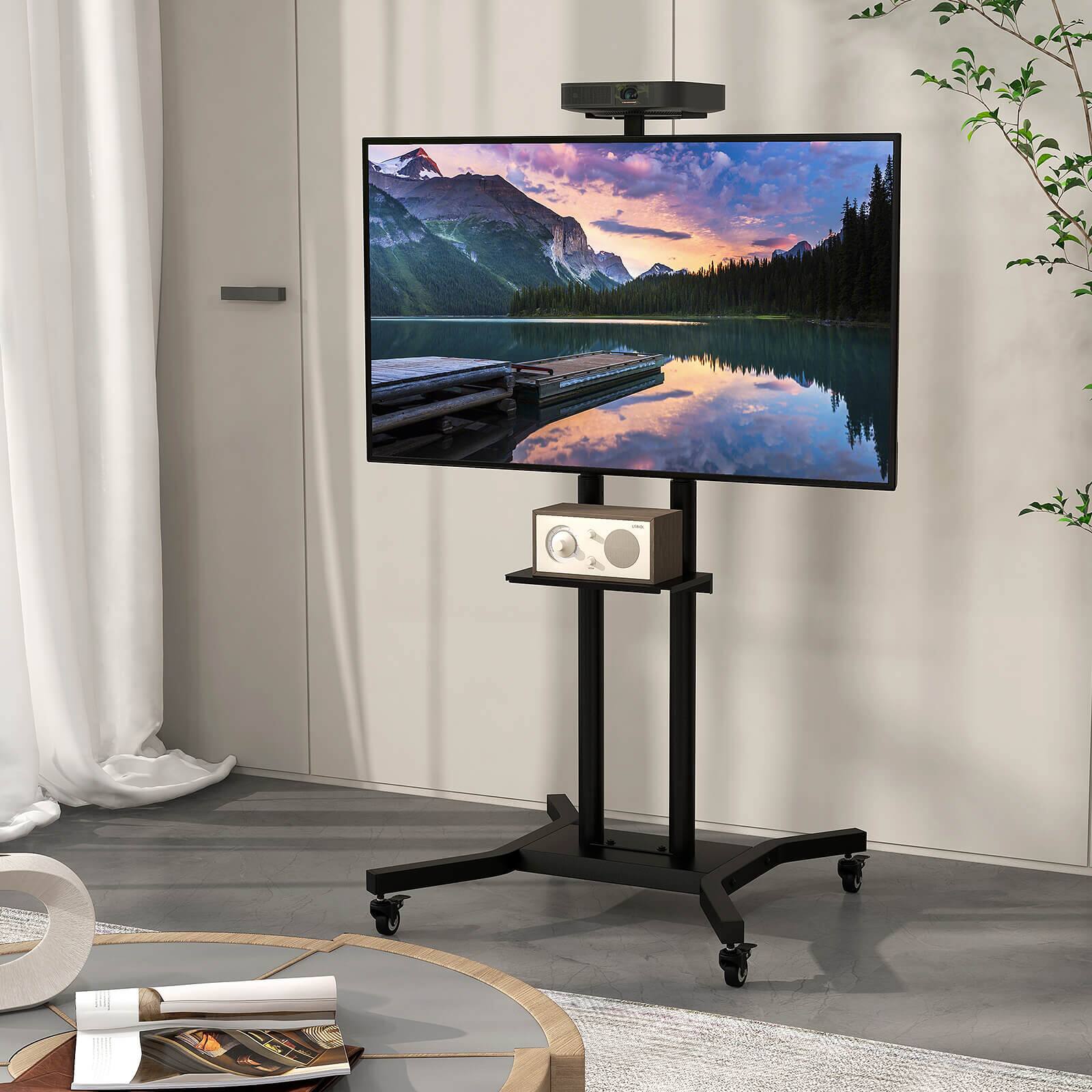 Left. Costway - Mobile TV Stand for Most 32-70 inch Flat or Curved TVs up to 110 lbs w/AV Shelf - Black.