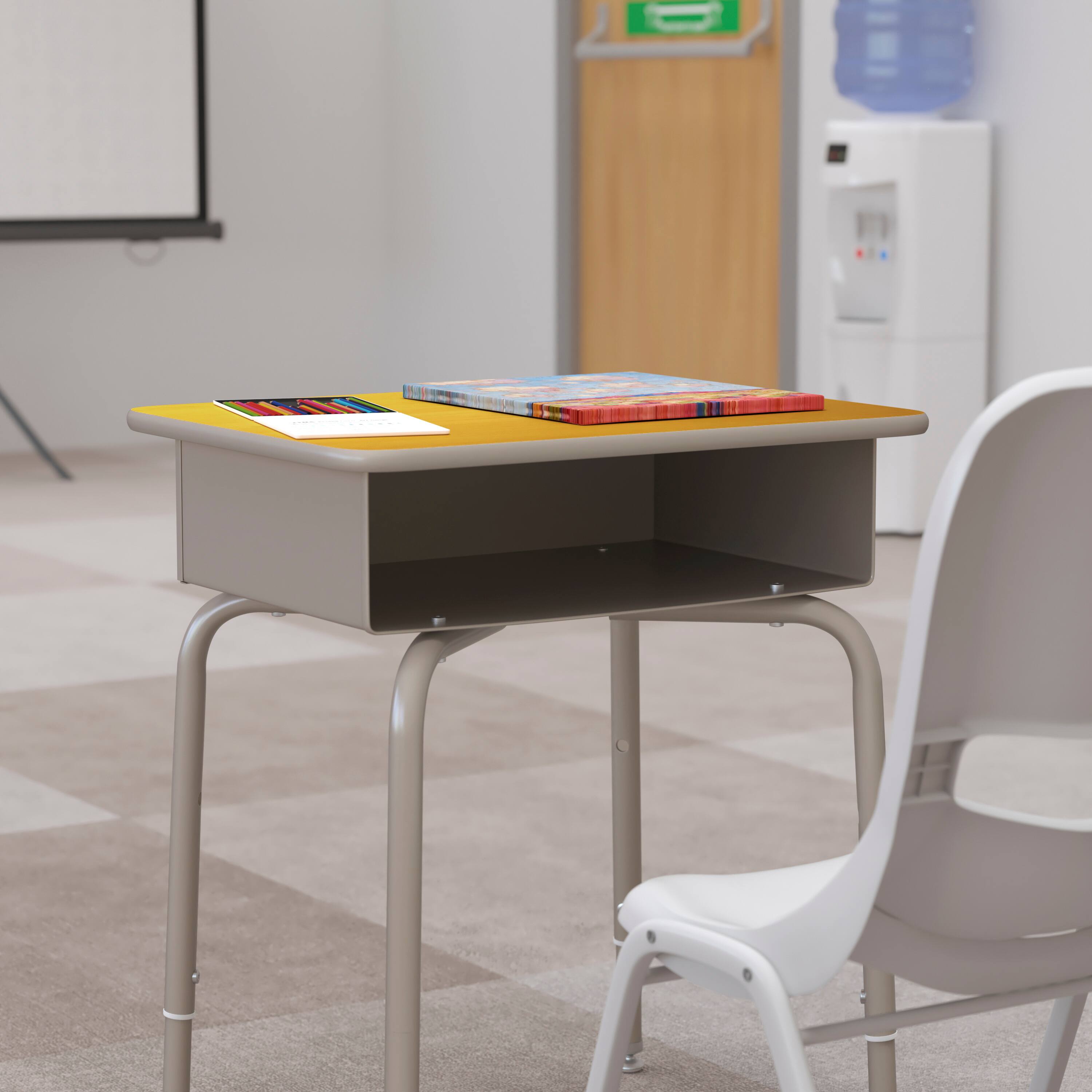 Alt View 3. Flash Furniture - Billie Student Desk with Open Front Metal Book Box - Maple/Silver - Brown.