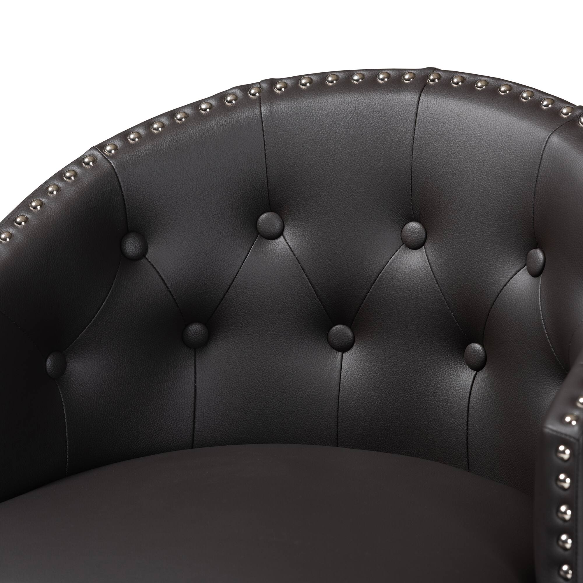 Back. Baxton Studio - Theron Mid-Century Transitional Faux Leather and Espresso Finished Wood 2-Piece Swivel Counter Stool Set - Dark Brown/Espresso Brown.