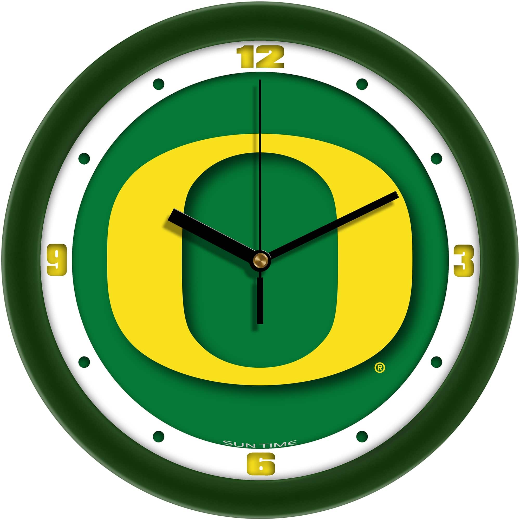 MpDirect - Oregon Ducks 11.5'' Suntime Premium Glass Face Dimension Wall Clock - Multicolor