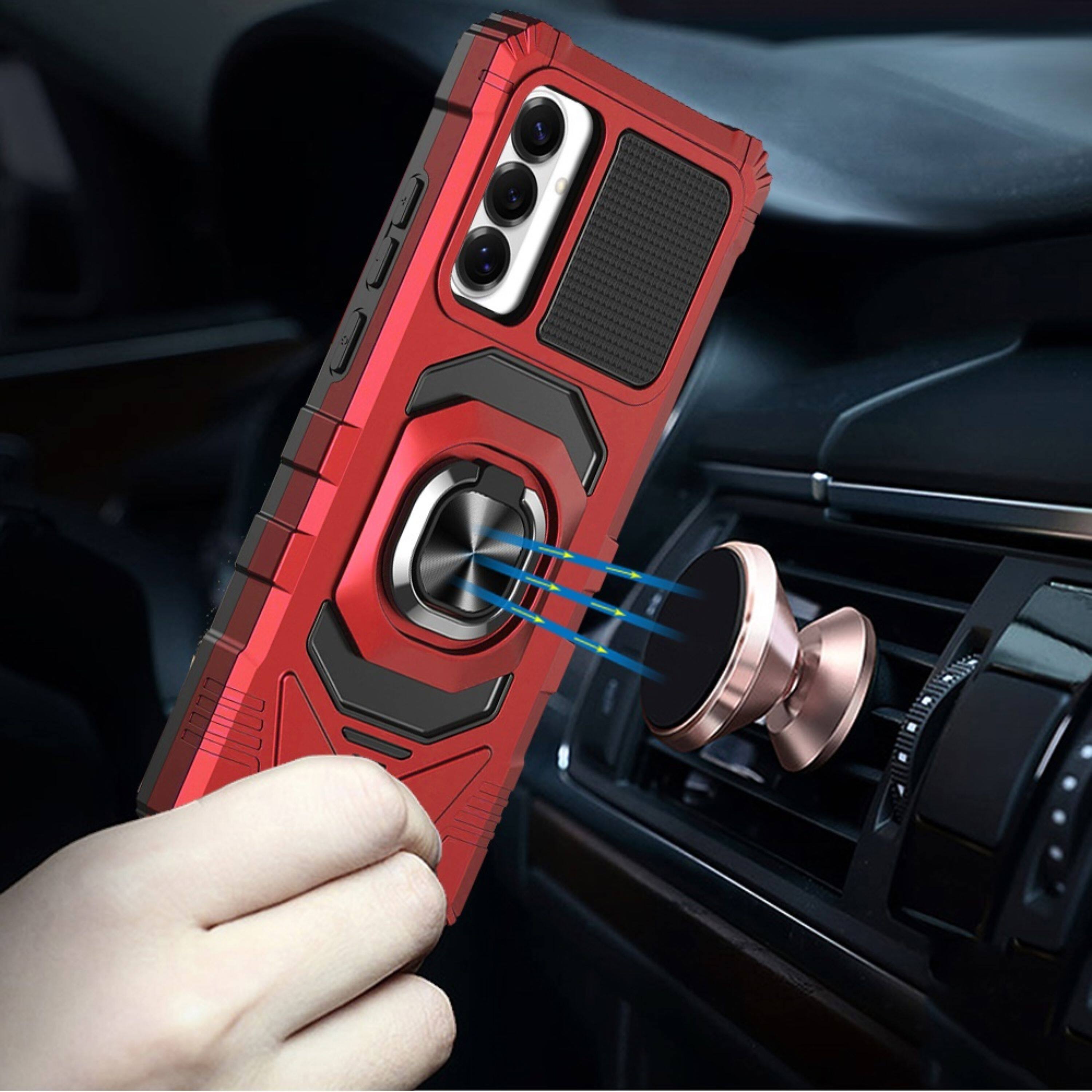 Angle. Kitcheniva - Rugged Dual Layer Magnetic Ring Stand Case With Tempered Glass For Samsung S26 FE Red - Red.