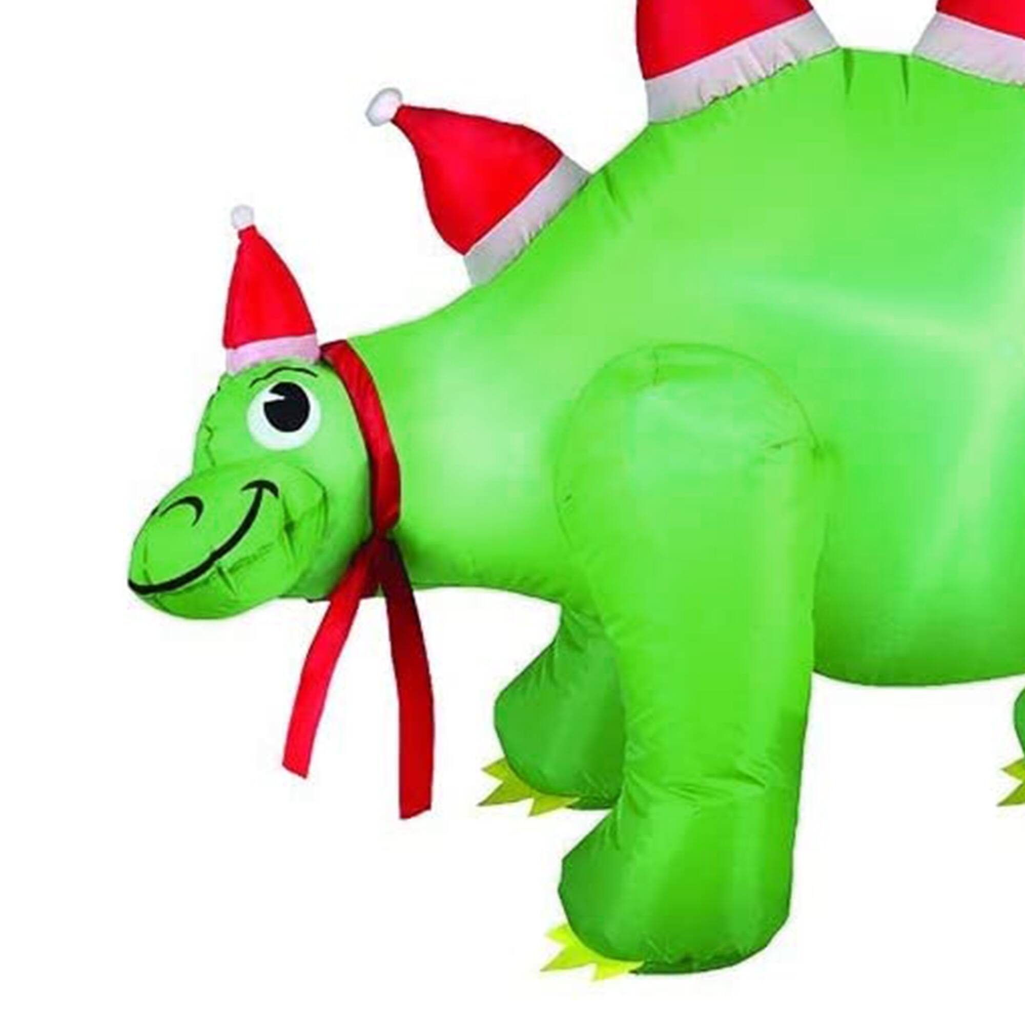 Alt View 1. Occasions - Occasions Air Flowz 5 Foot Inflatable Stegosaurus w/ Santa Hats Yard Decoration - Green.