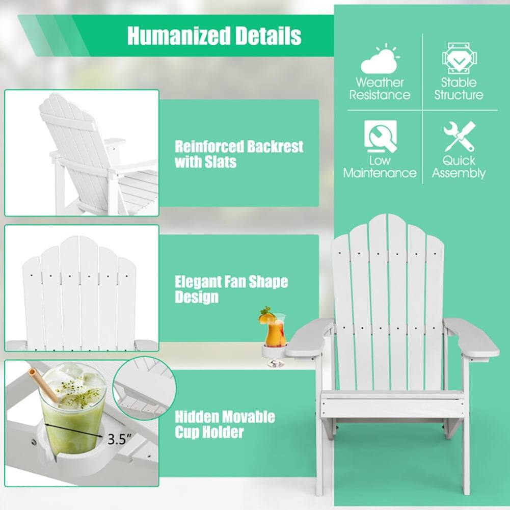 Humanized Details  
Weather Resistance  
Stable Structure  
Reinforced Backrest with Slats  
Low Maintenance  
Quick Assembly  
Elegant Fan Shape Design  
Hidden Movable Cup Holder (3.5")