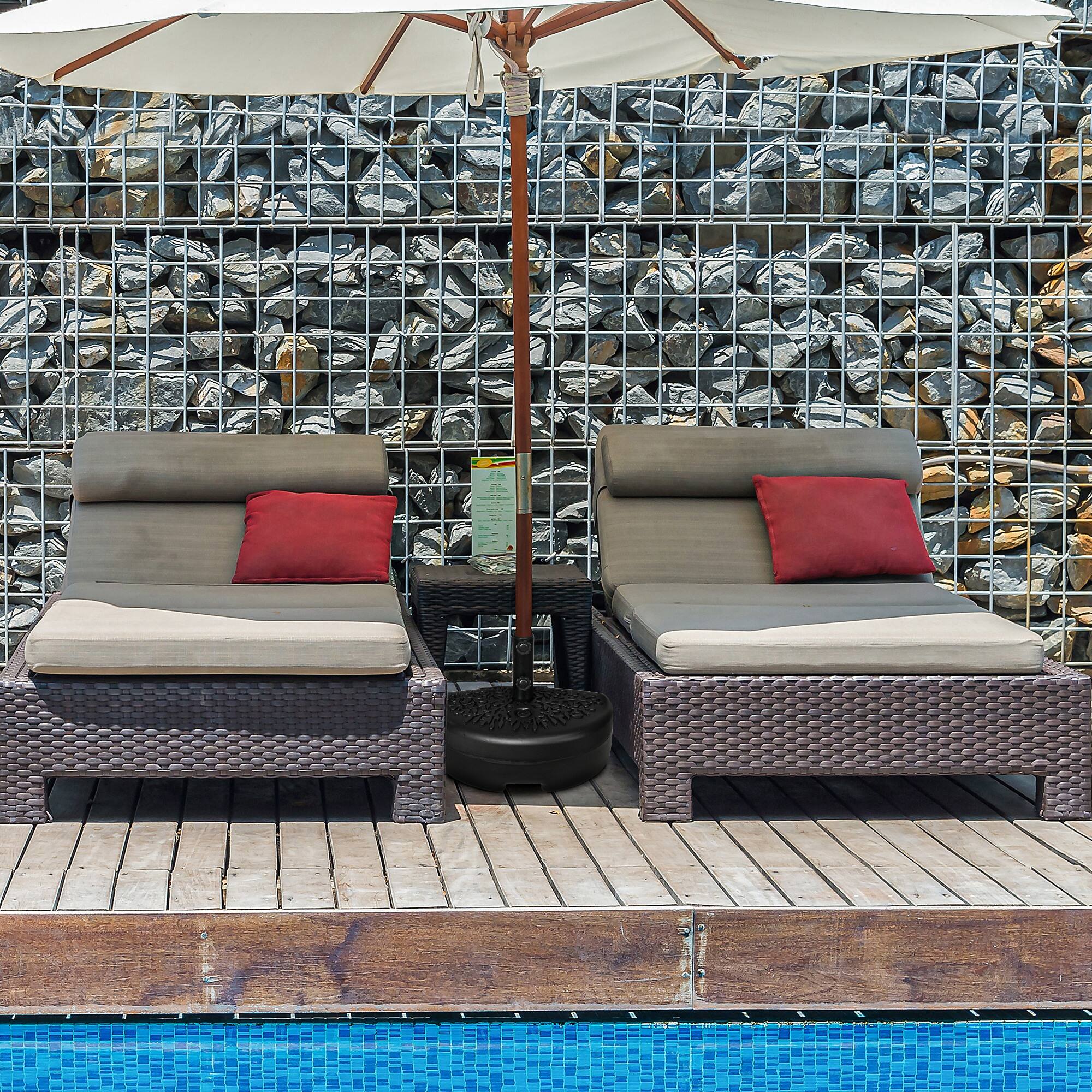 Angle. Outsunny - Sand or Water Filled Half Patio Umbrella Stand Holder,Half Round Umbrella Base, Fit 1.5"or 2" Pole, 40lb Capacity Water - Black.