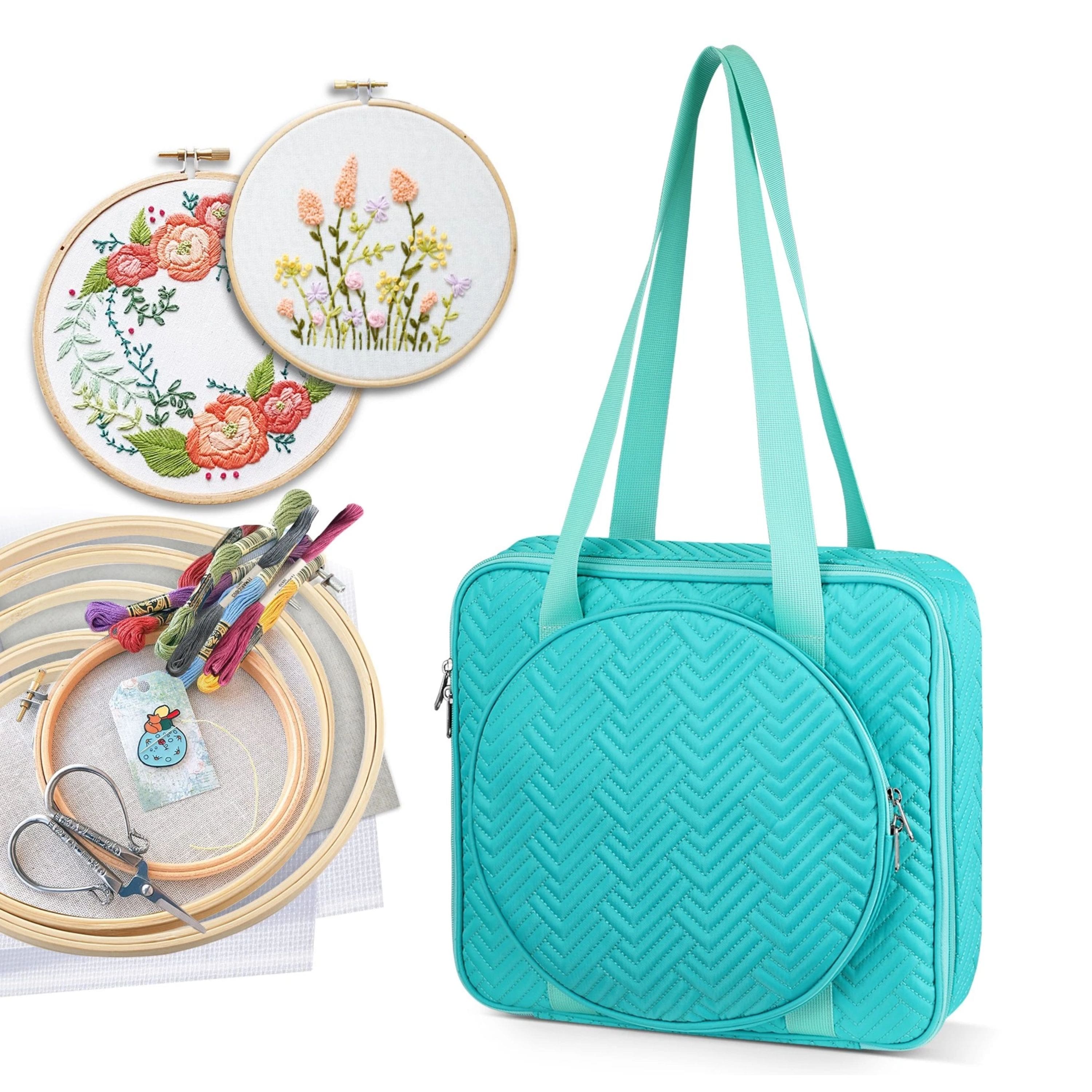 Kitcheniva - Embroidery Square Quilted Tote Organizer Bag - Blue