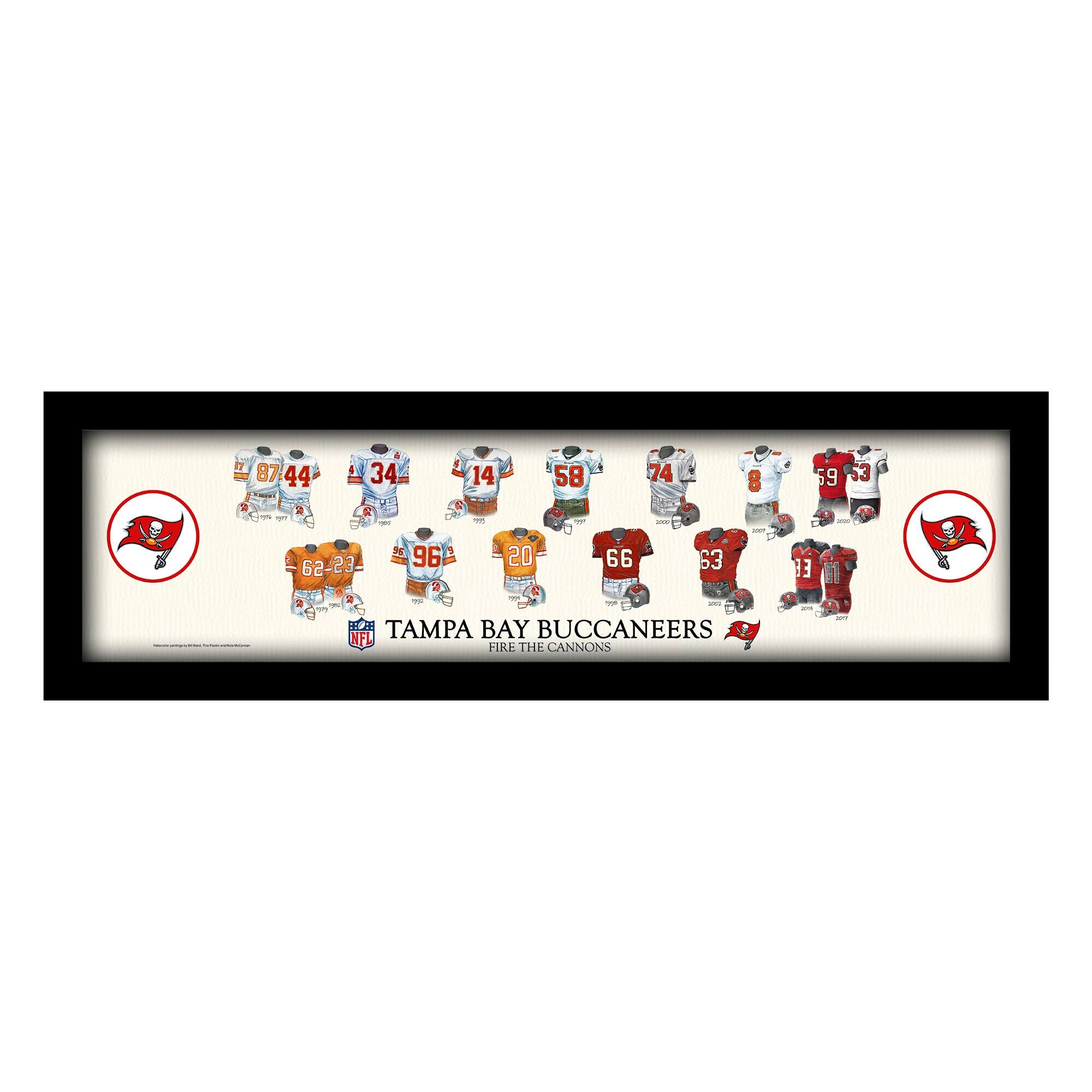 Tampa Bay Buccaneers 12" x 36" Team Uniform Heritage Framed Wall Art