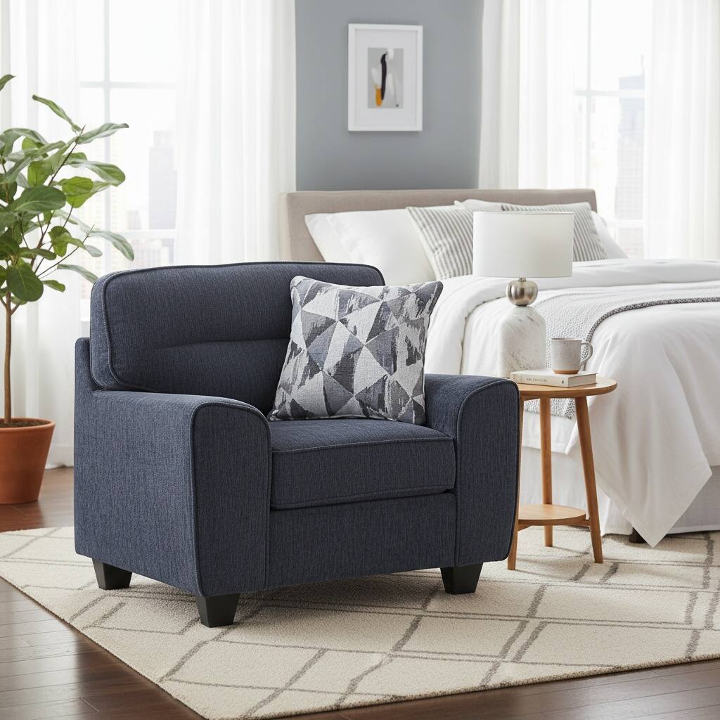 Left. Forest'nSky - Durable  Fabric Accent Chair with Decorative Pillow, Modern Living Room Armchair with Plush Cushion,Blue - Blue.