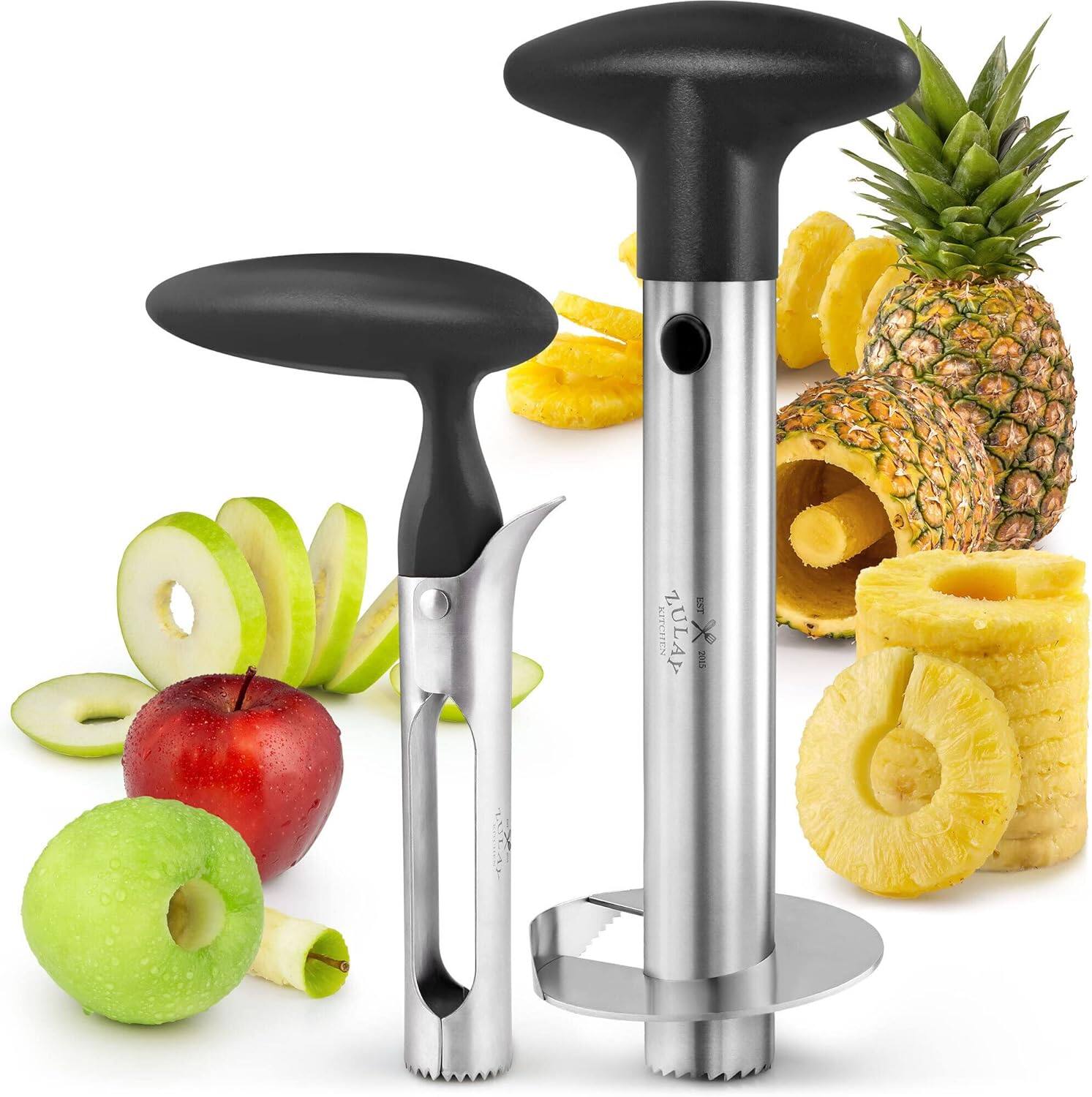 Zulay Kitchen - Pineapple Corer and Slicer Tool - Stainless Steel Pineapple Cutter for Easy Core Removal & Slicing - Black