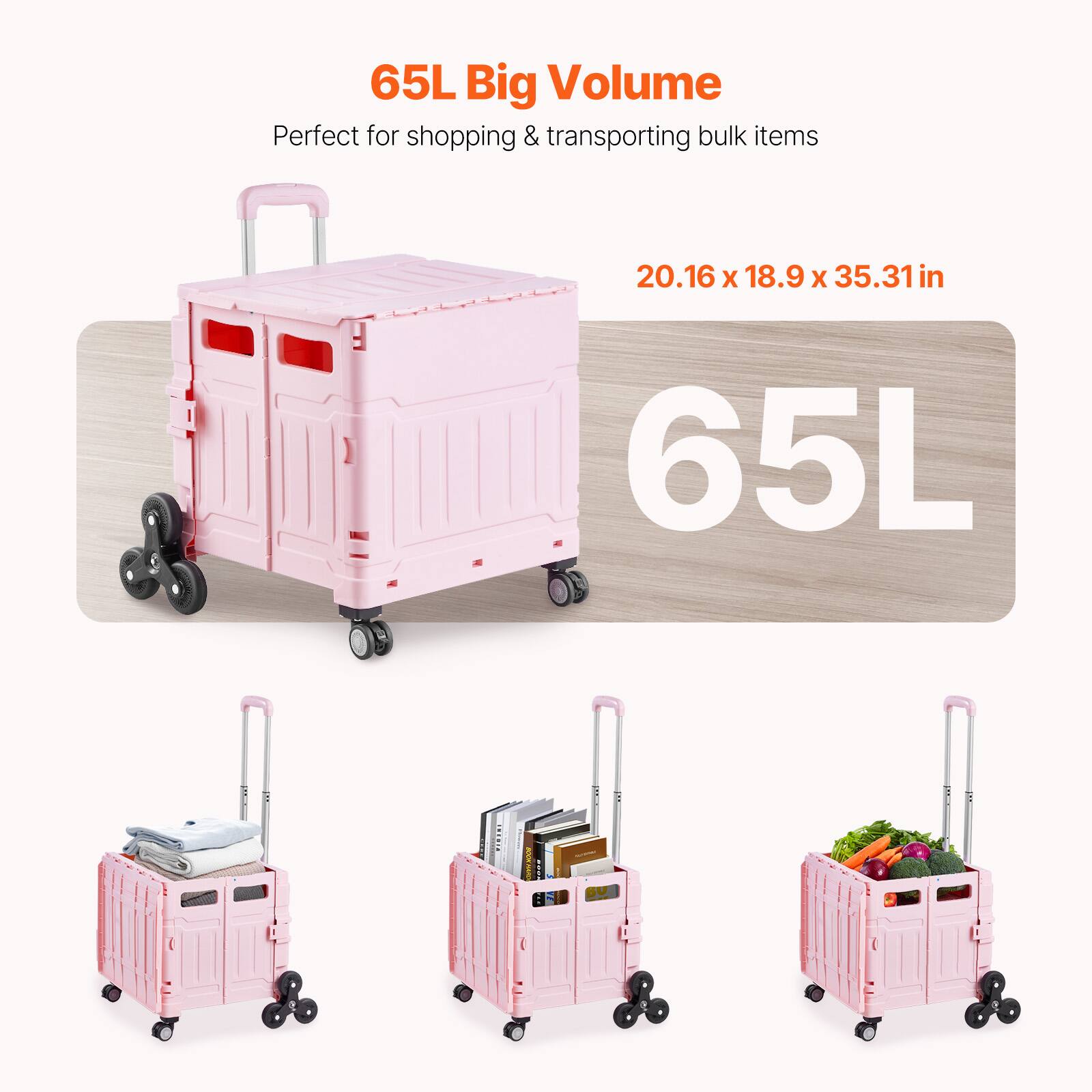 65L Big Volume  
Perfect for shopping & transporting bulk items  
20.16 x 18.9 x 35.31 in  
65L