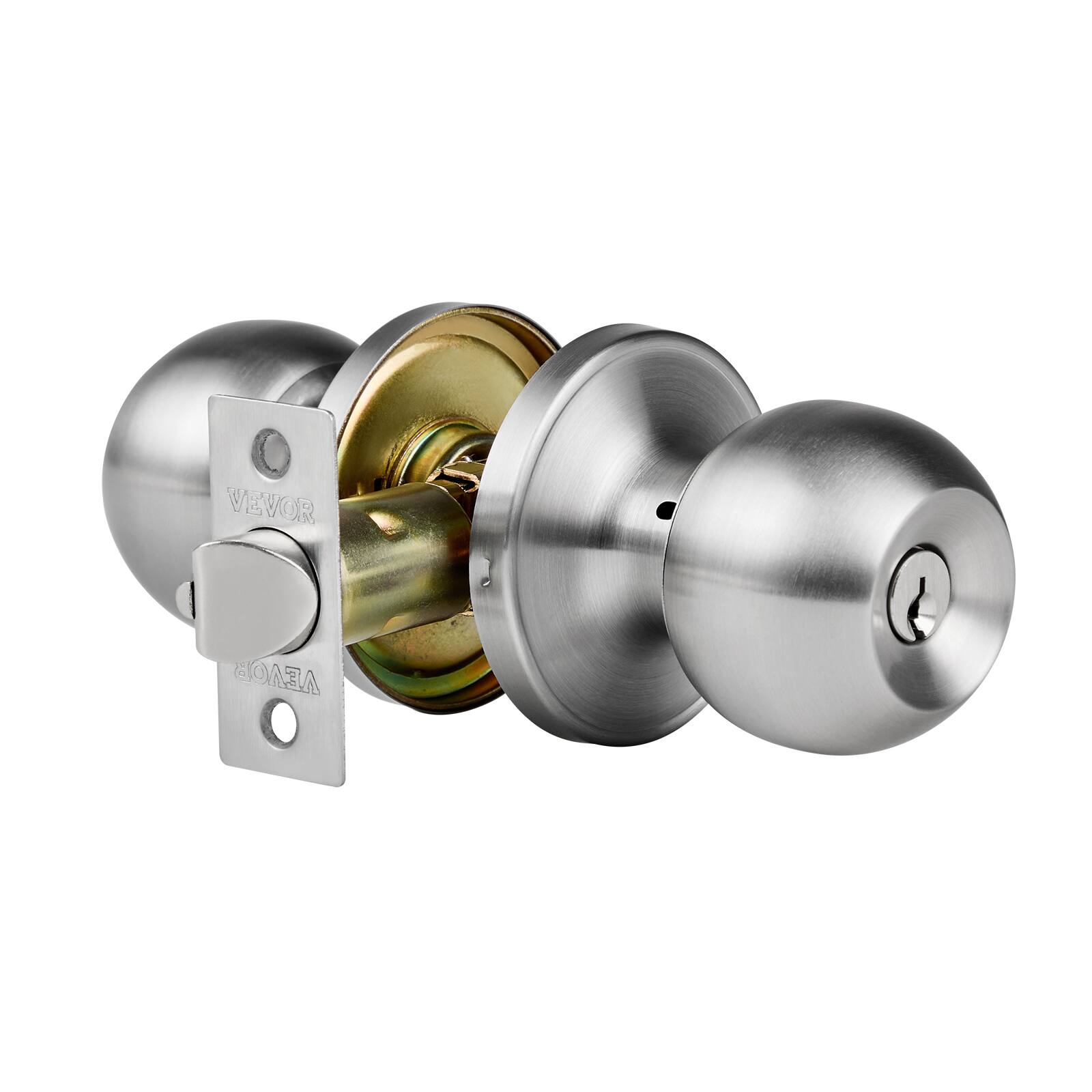 Alt View 5. VEVOR - Keyed Entry Door Knob, Satin Nickel Door Knob with Round Ball, Keyed Exterior & Thumb Turn Lock Interior - Gray.