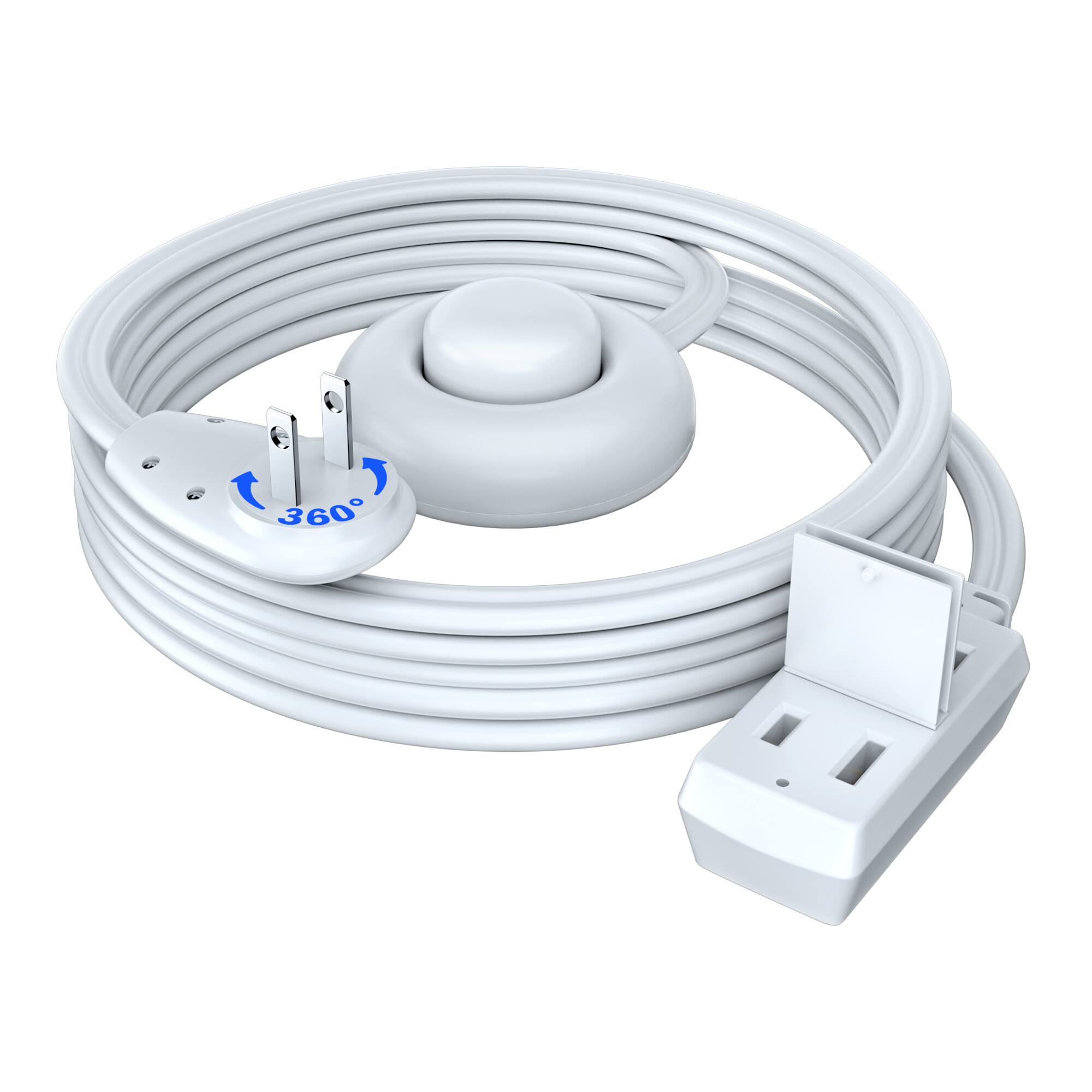 Front. Maximm - 8ft 360° Rotating Flat Plug Extension Cord with on and Off Switch, 2 Prong, 3 Outlets - White.