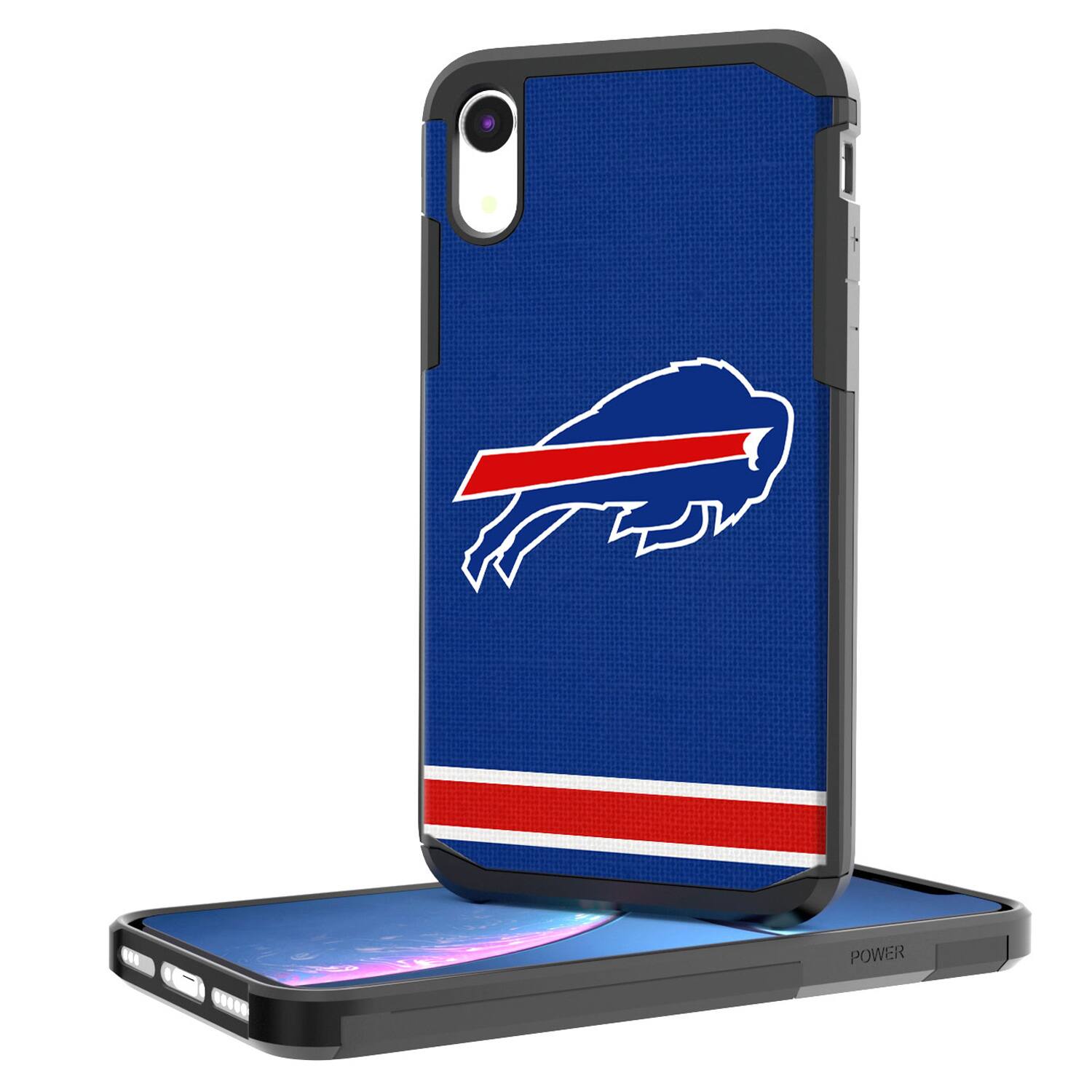 Front. Keyscaper - Buffalo Bills iPhone Rugged Stripe Design Case - 14 Pro - Multicolor.
