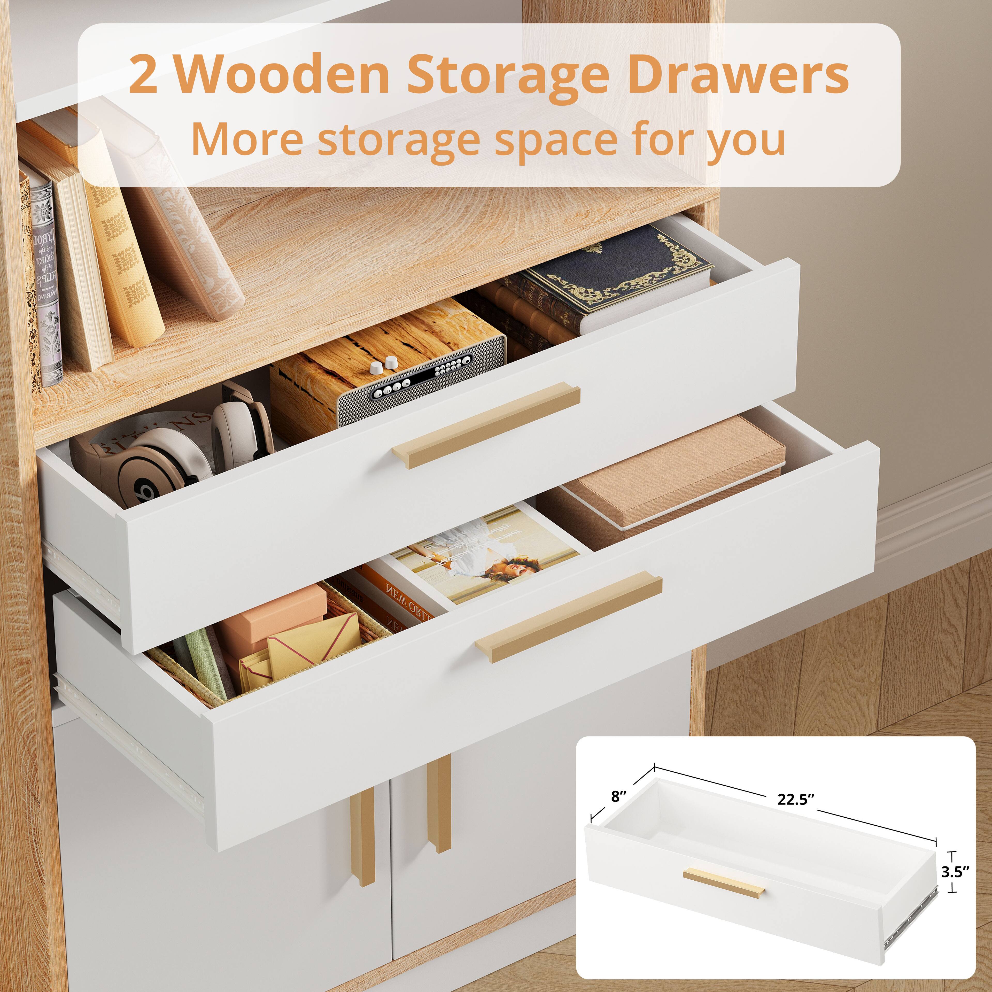 2 Wooden Storage Drawers  
More storage space for you  

8" x 22.5" x 3.5"