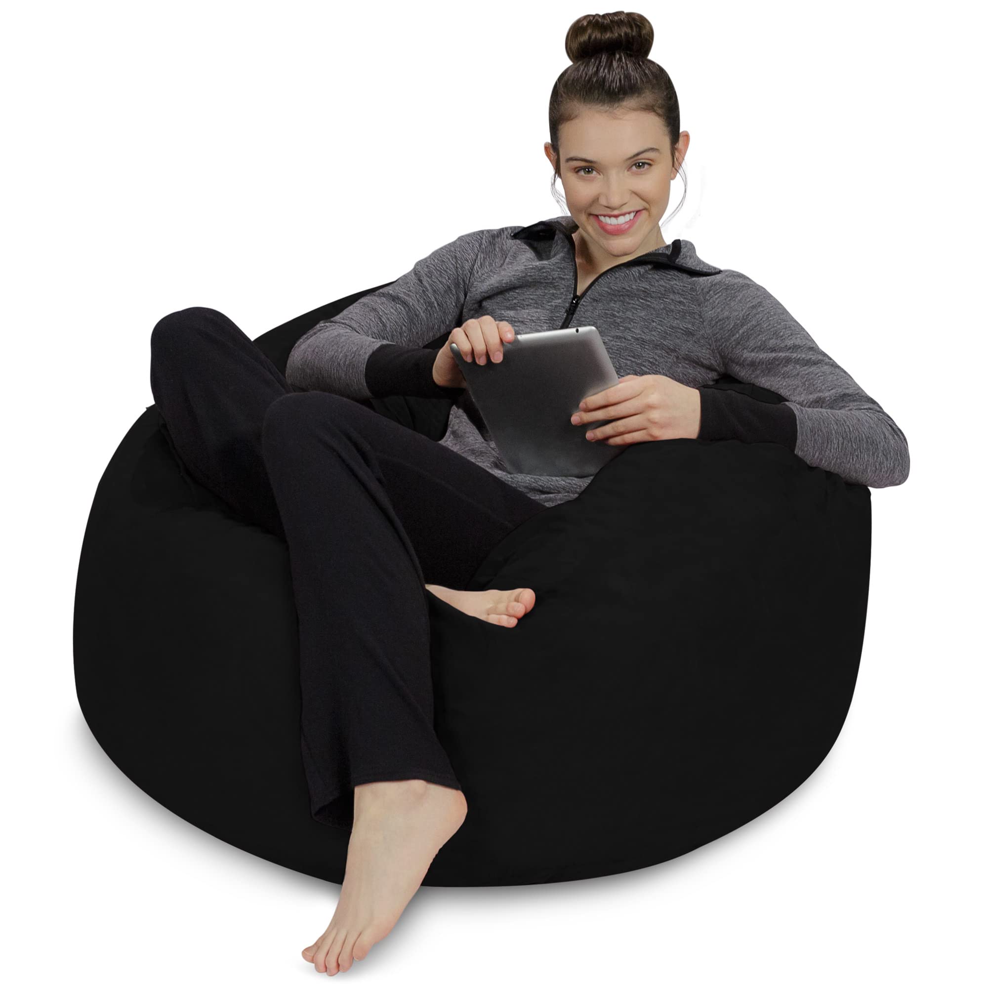 Left. PO3TICJUNKI3 - Bean Bag Chair Plush Ultra Soft Memory Foam With Microsuede Cover Stuffed Filled Furniture And Accessories - Micro Suede - Dark Green.