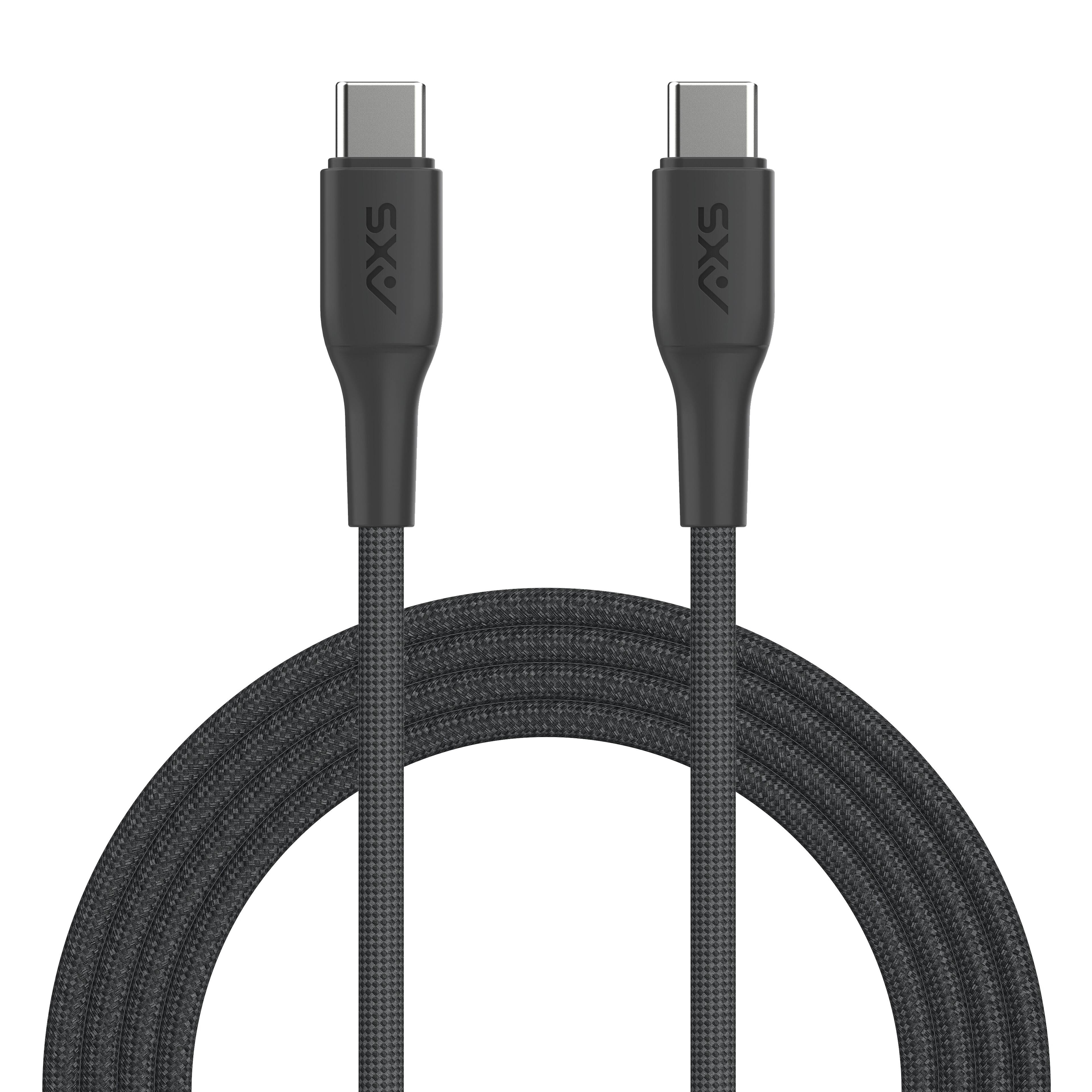 Angle. AXS - PROCharge USB-C to USB-C Braided Cable 8FT - Black.