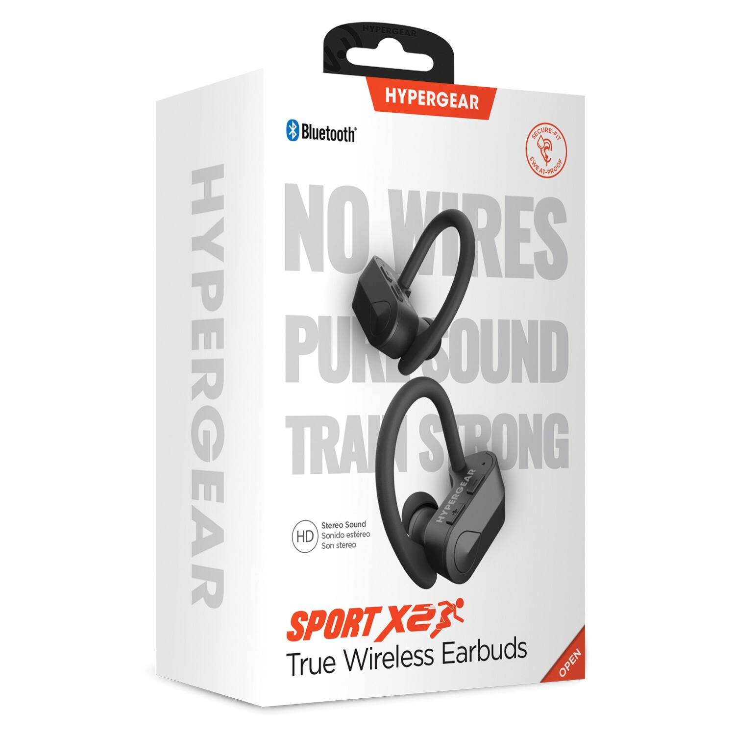 HYPERGEAR  
HYPERGEAR  
HYPERGEAR  
Bluetooth  
NO WIRES  
PURE SOUND  
TRANSFORM  
Stereo Sound  
HD  
Sonido estereo  
Son stereo  
SPORT X2  
True Wireless Earbuds  
OPEN